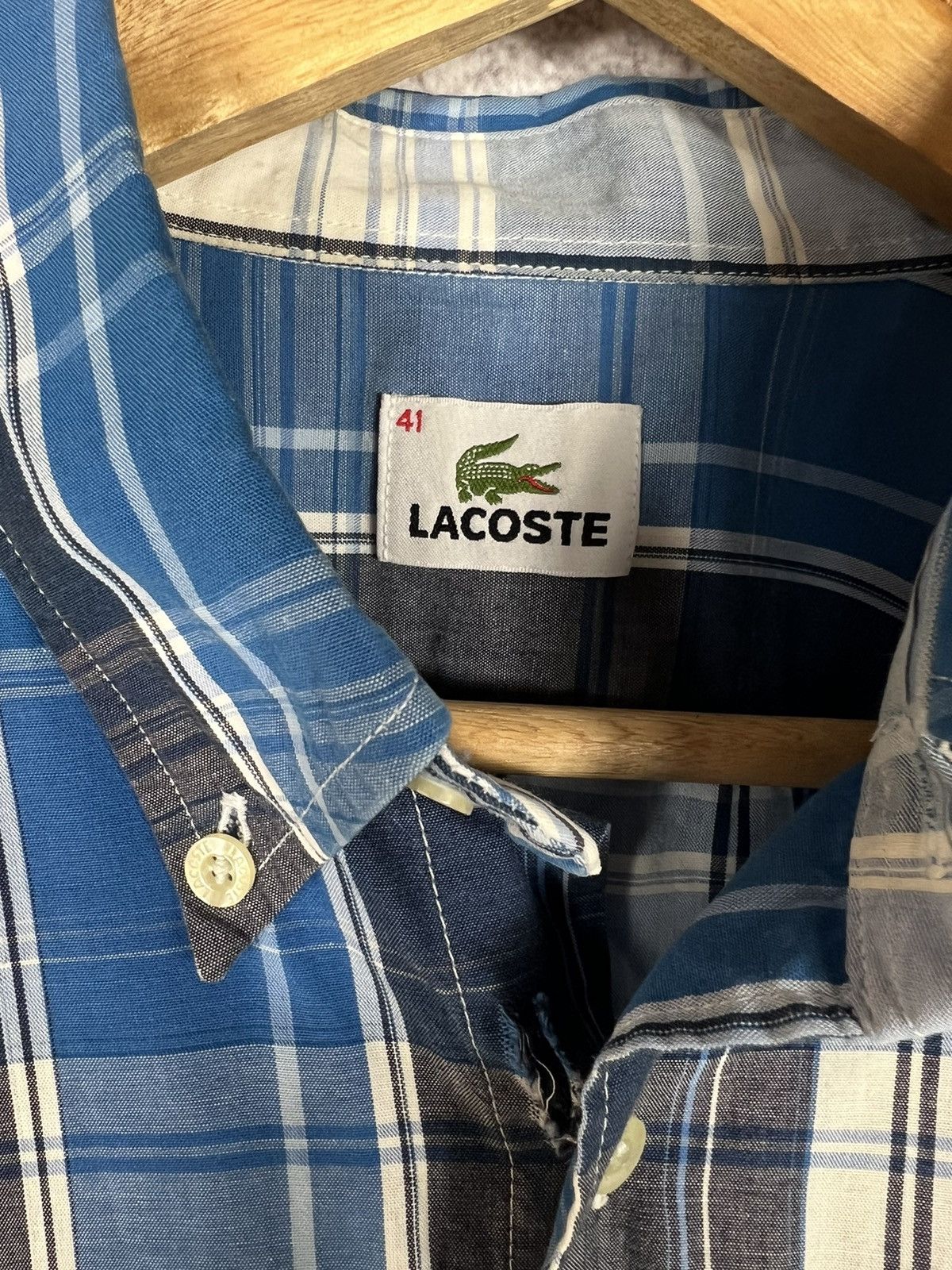 Lacoste Vintage Lacoste Shirt Sleeve Check Shirt Size US XL / EU 56 / 4 - 4 Thumbnail