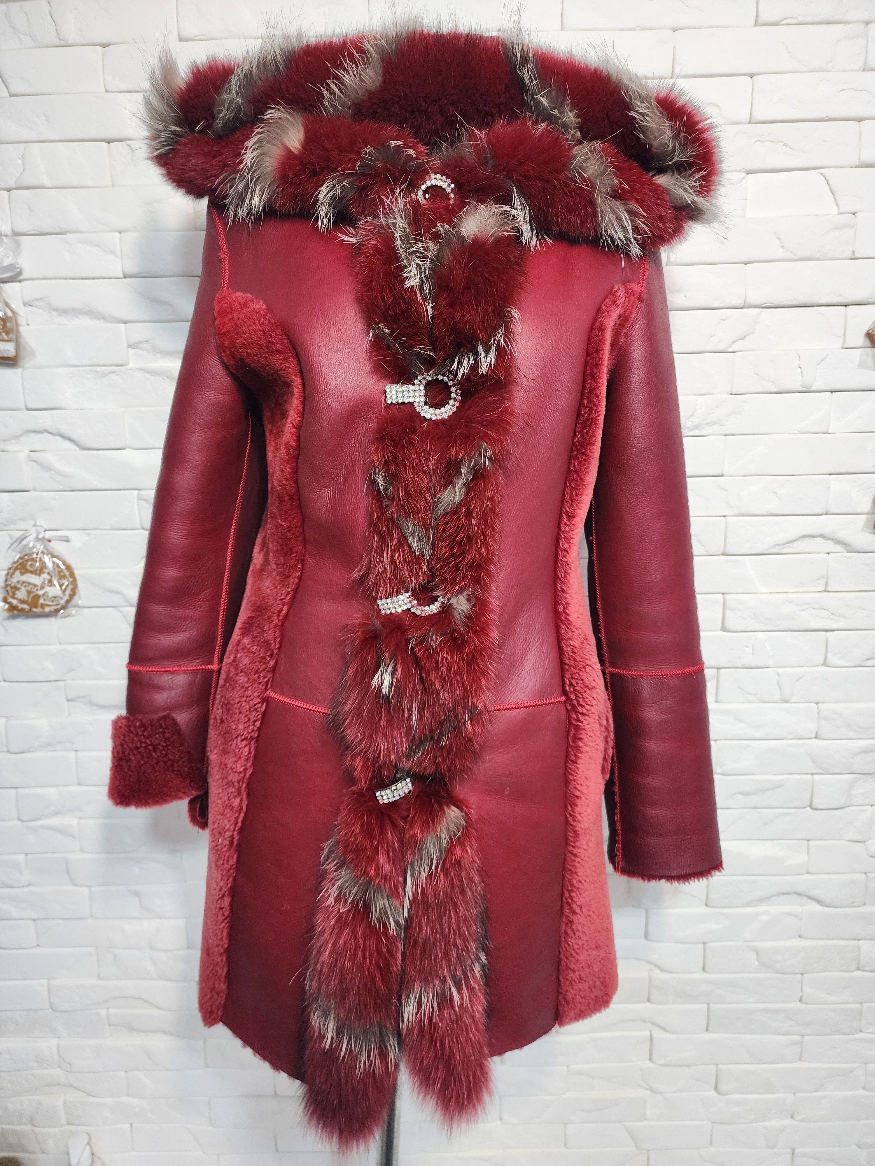 Furla Red Women's Sheepskin Coat: Genuine Fur Winter Hooded Jacket Size S / US 4 / IT 40 - 1 Thumbnail