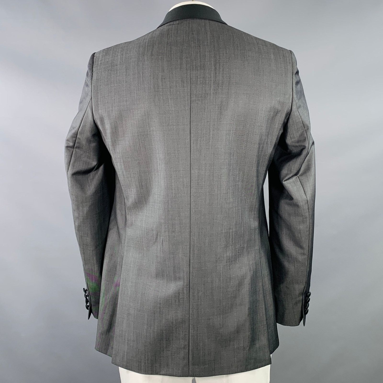 Size 42 Long Grey Black Wool Mohair Shawl Collar Sport Coat