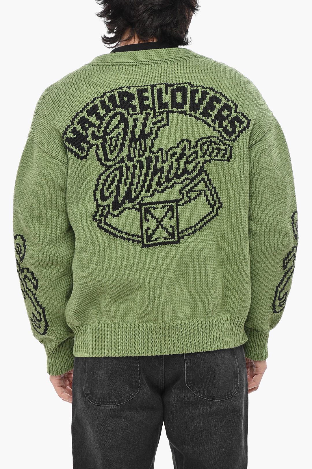 Off-White og1mm0526 Cotton-Blend Jacquard Logo Cardigan in Green/Black Size US S / EU 44-46 / 1 - 2 Thumbnail
