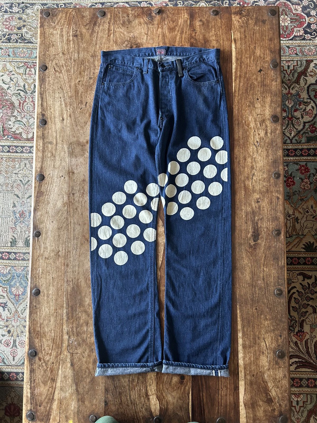 Issey Miyake × Lee SS2004 Issey Miyake Lee Bleach Dot Selvedge Denim Jeans Size US 33 - 11 Thumbnail
