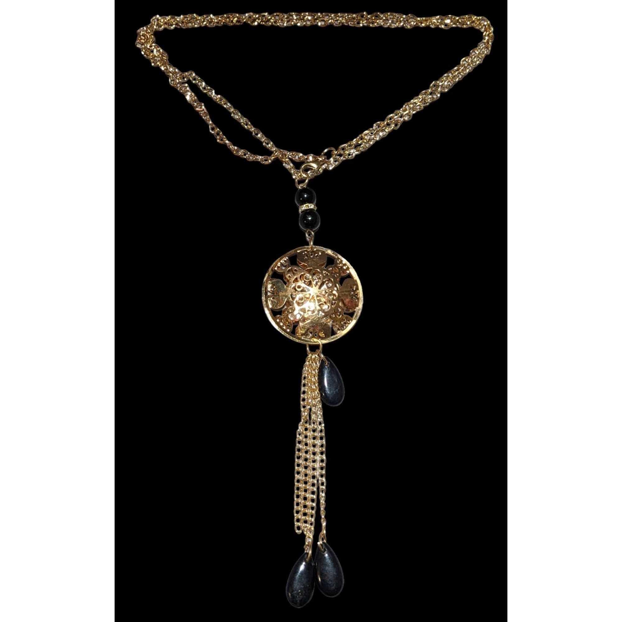 Other Gold Floral Crystal Filled Pendant Tassel Necklace Size ONE SIZE - 1 Thumbnail