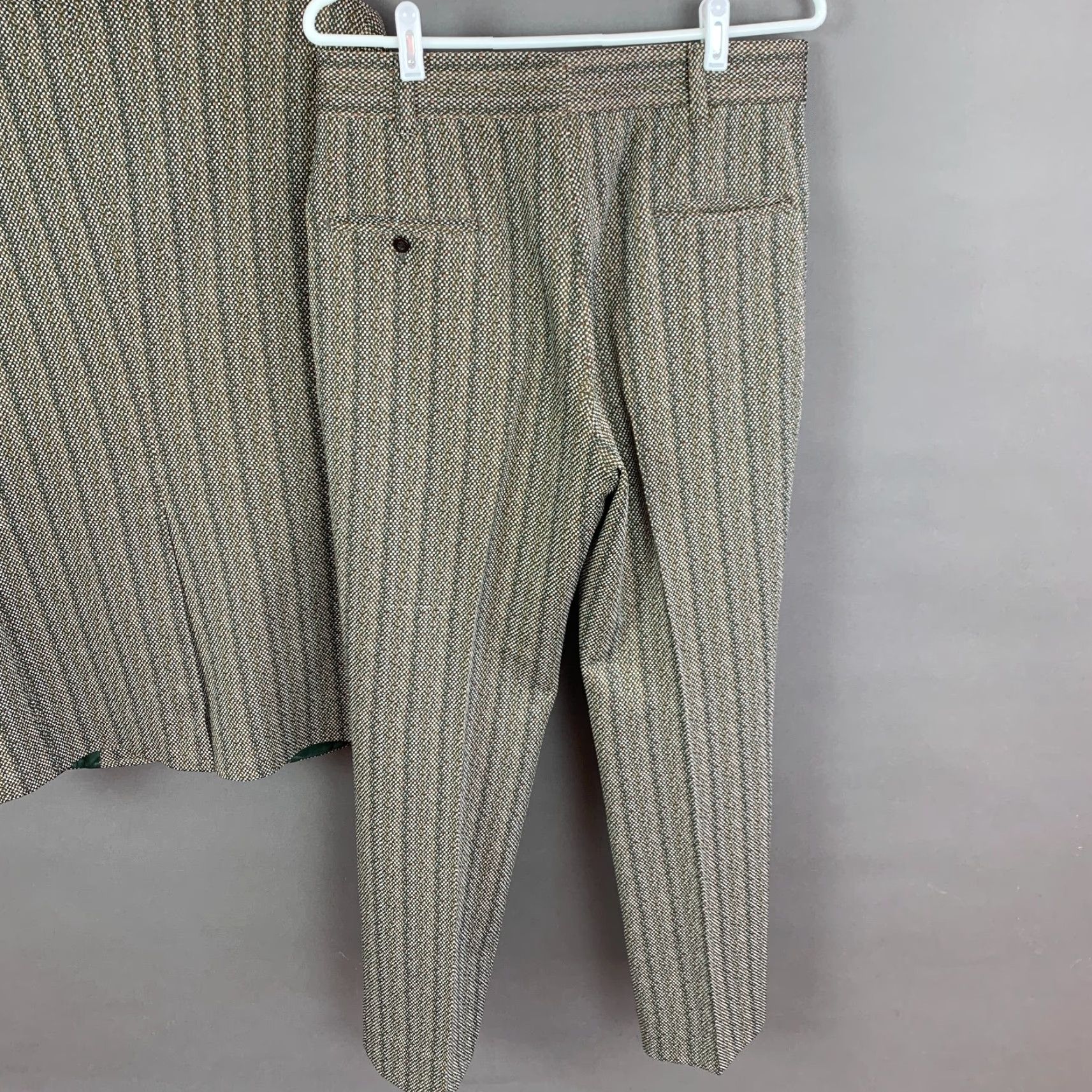Vintage VINTAGE Campus Togs Custom Green Retro Pinstripe Blazer Suit Coat Pants 41x30.5 Mens Size 42R - 6 Thumbnail