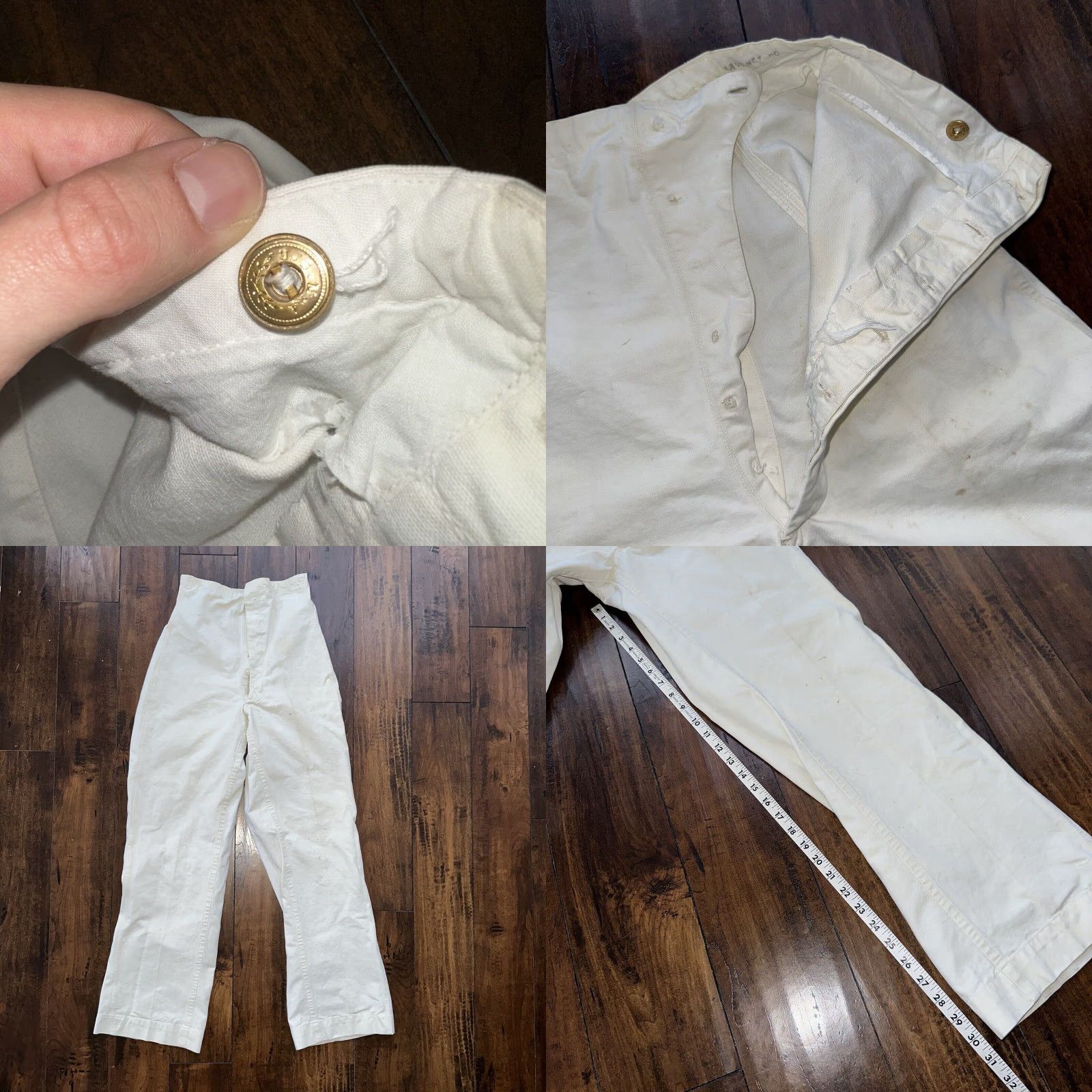 Vintage VINTAGE 1920s White Buckle Back Work Pants Cotton Navy USMA 28x31 Regular Mens 1920s Era Edwar dian Union Made Trusted Vintage Shop Size US 26 / EU 42 - 8 Thumbnail