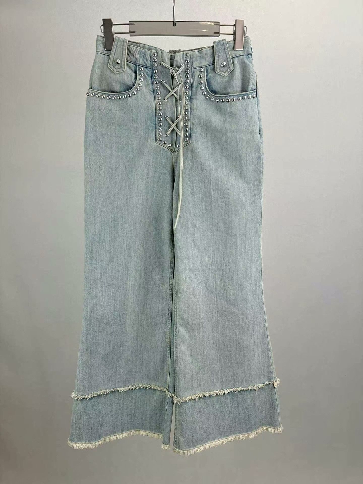 Miu Miu MIUMIU Behind Leather Patch Wide-Leg Jeans Size 26" / US 2 / IT 38 - 1 Thumbnail
