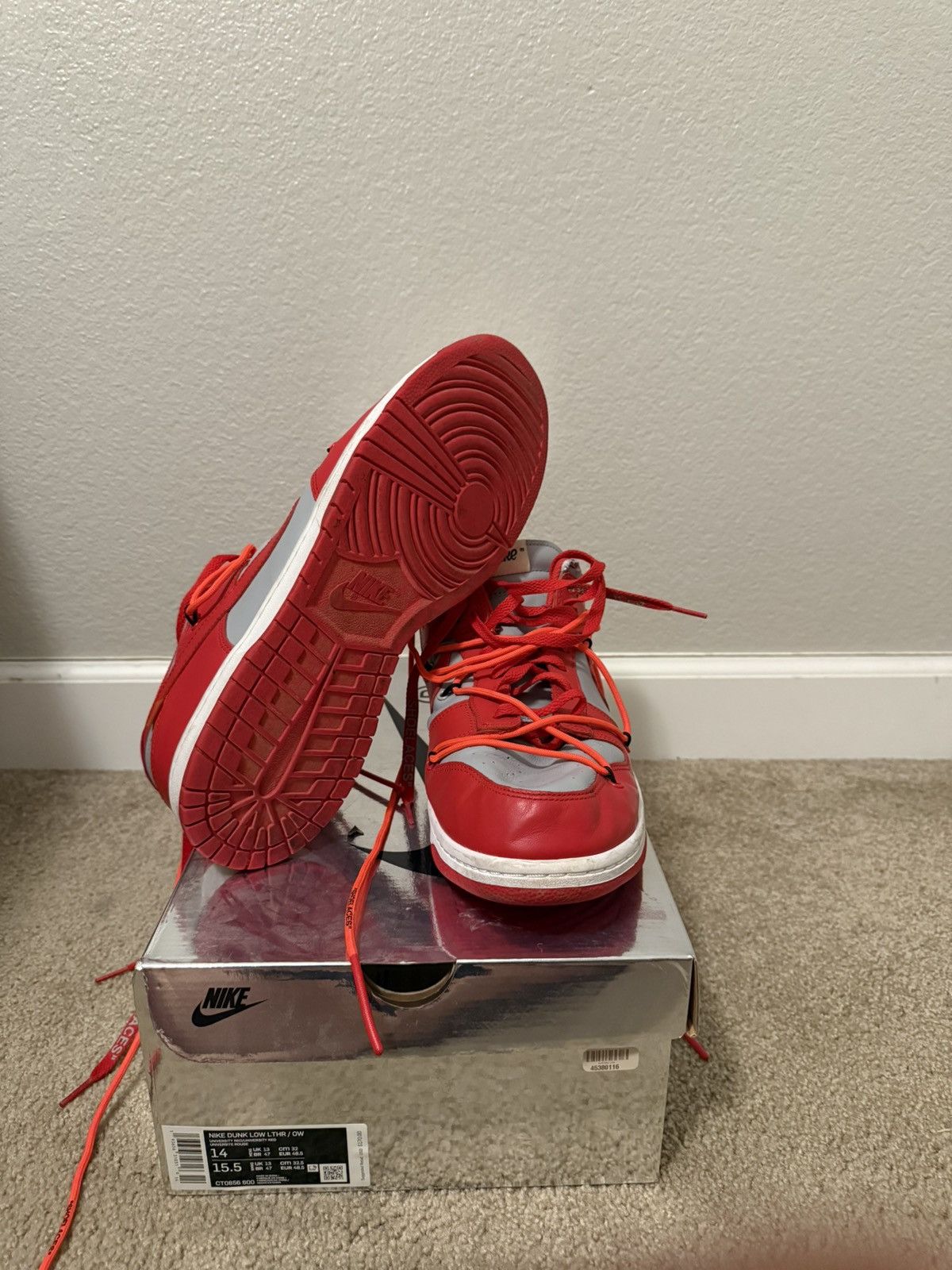 Nike × Off-White Off White Dunk Red/Grey Size US 14 / EU 47 - 1 Thumbnail
