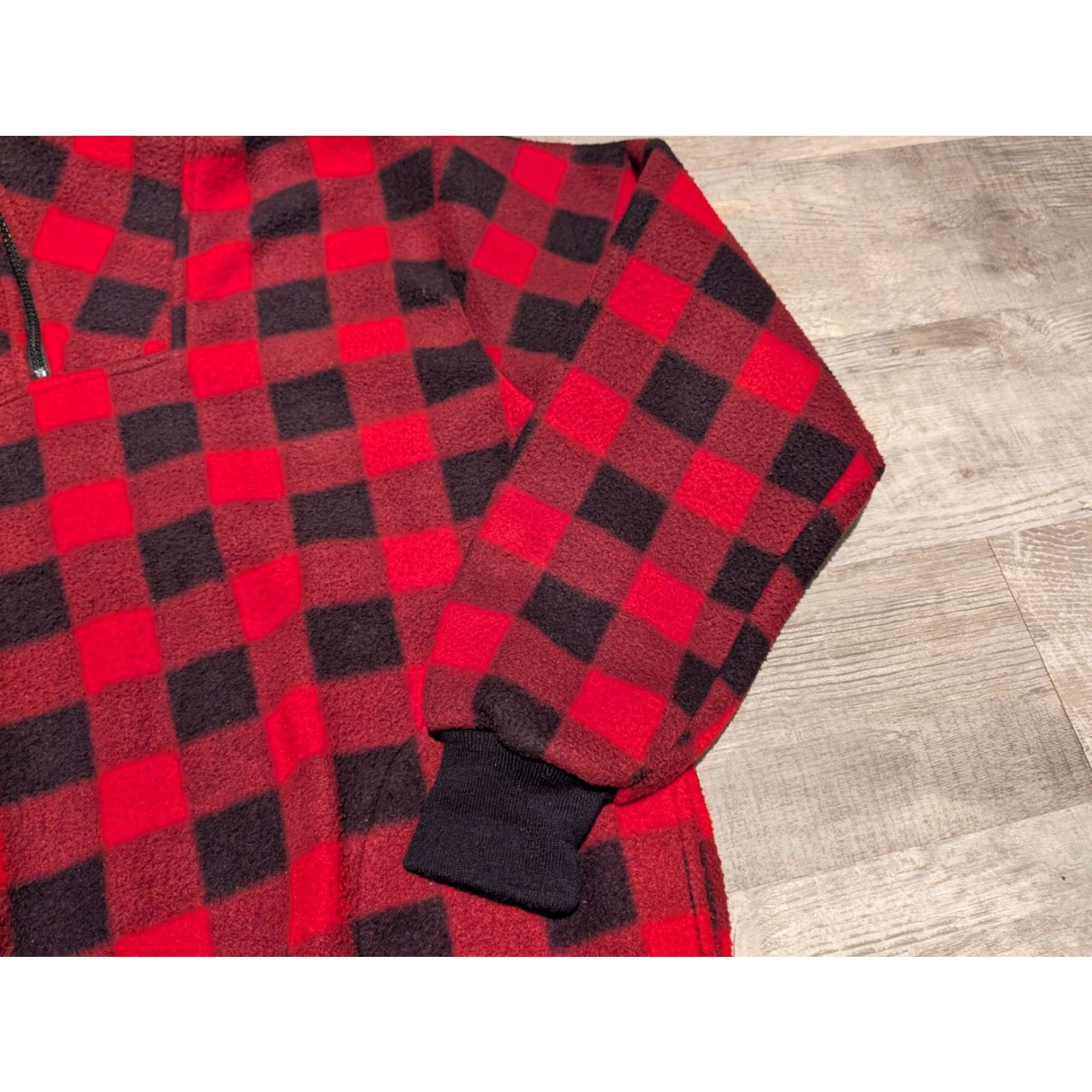 Vintage Vtg Stats Buffalo Plaid Women's 1/4 Zip Pullover Fleece Jacket Size Large Size L / US 10 / IT 46 - 3 Thumbnail