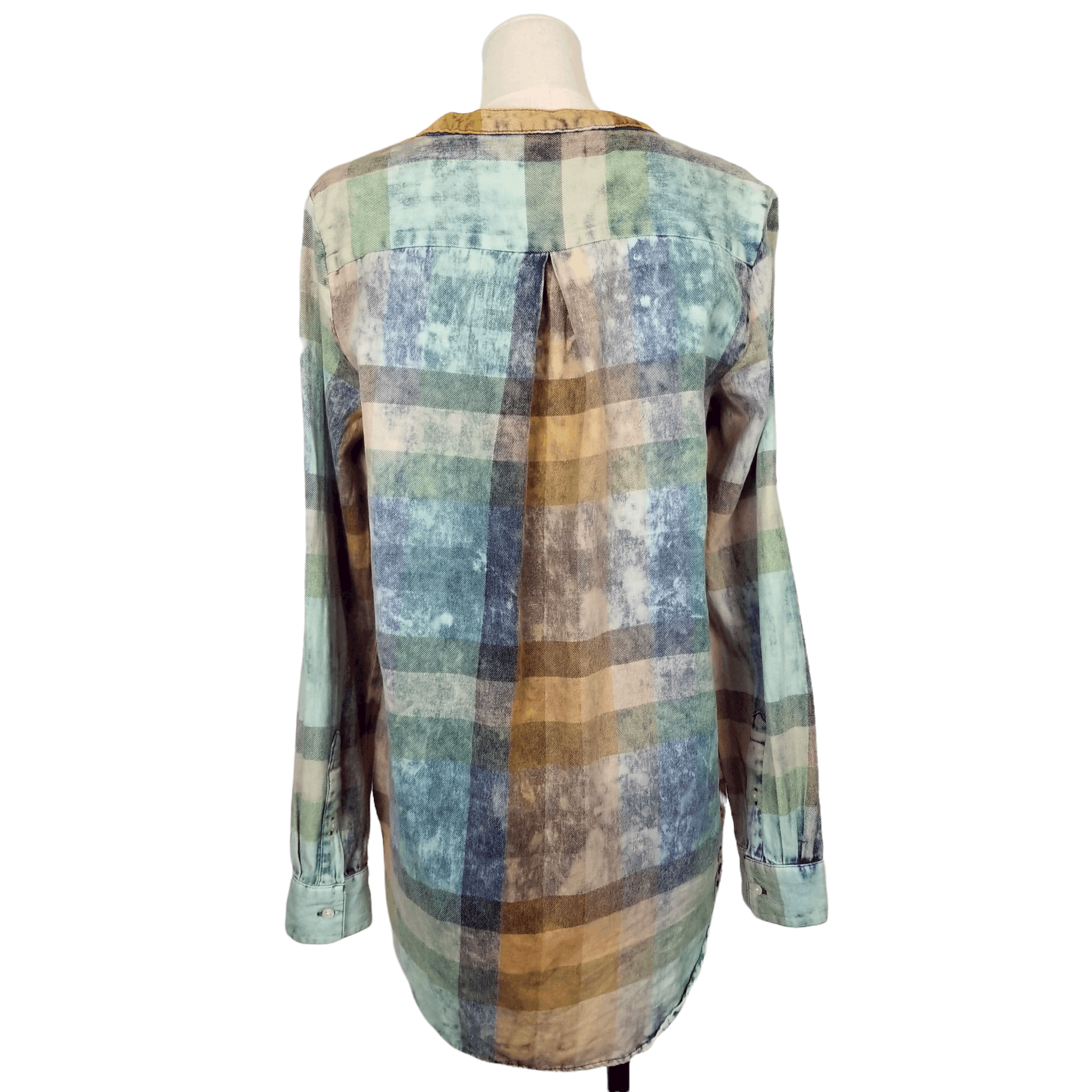 Anthropologie Isabella Sinclair Ruffle Plaid Bleach Dye Tunic Size S / US 4 / IT 40 - 4 Thumbnail