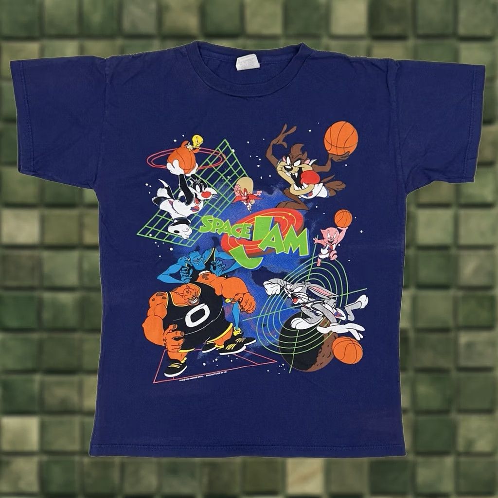 Vintage VINTAGE Space Jam Movie Promo Looney Tunes Warner Bros 1996 Tee Large Blue Cartoon 90s Basketball Unisex Adults Size US L / EU 52-54 / 3 - 1 Thumbnail