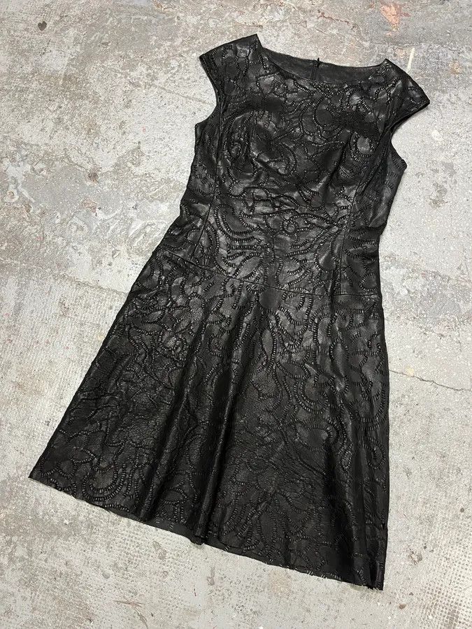 Vintage SS2002 Plein Sud Black Embroidered Leather Dress Size M / US 6-8 / IT 42-44 - 3 Thumbnail