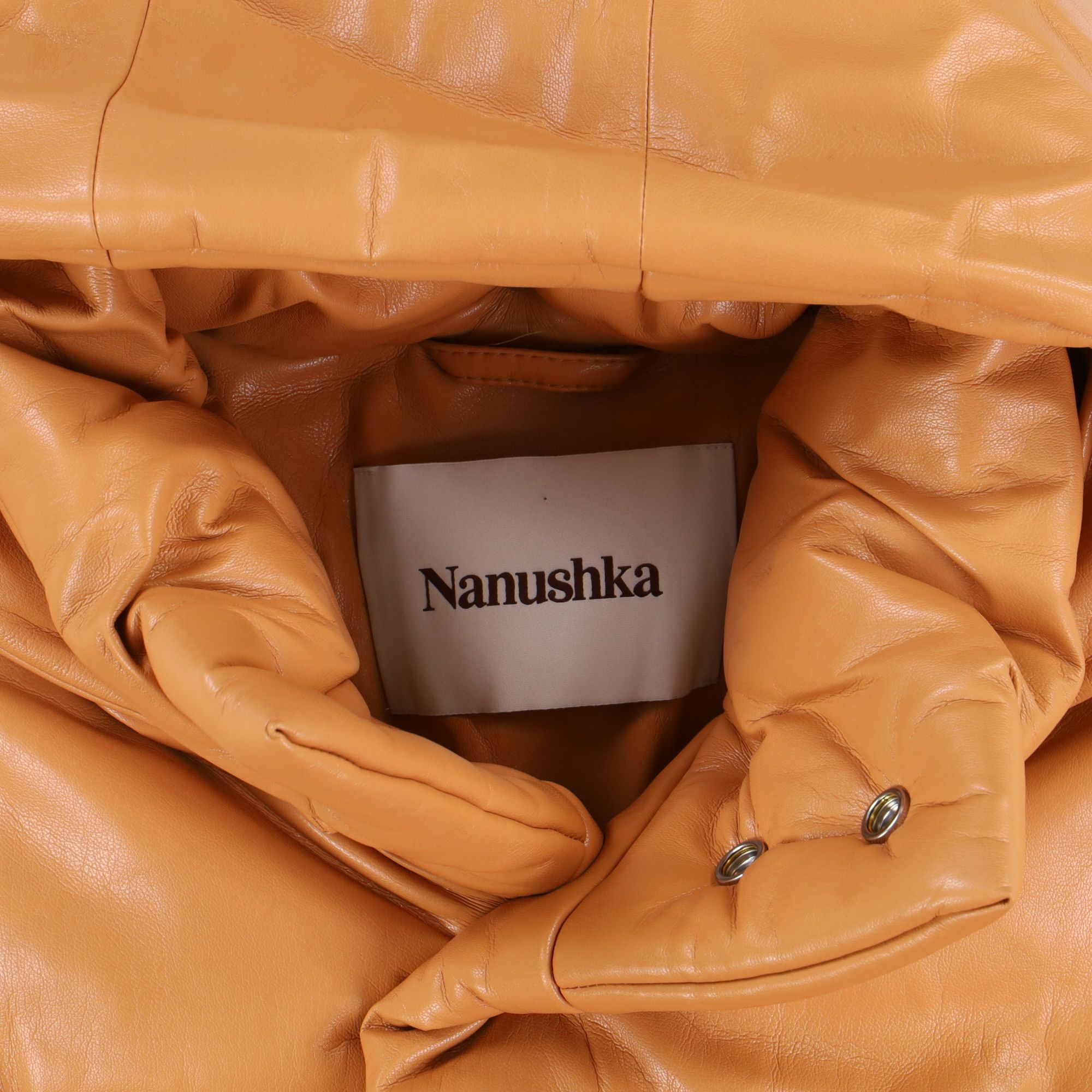Nanushka Tan Vegan Leather Hooded Puffer Jacket Size US S / EU 44-46 / 1 - 5 Thumbnail