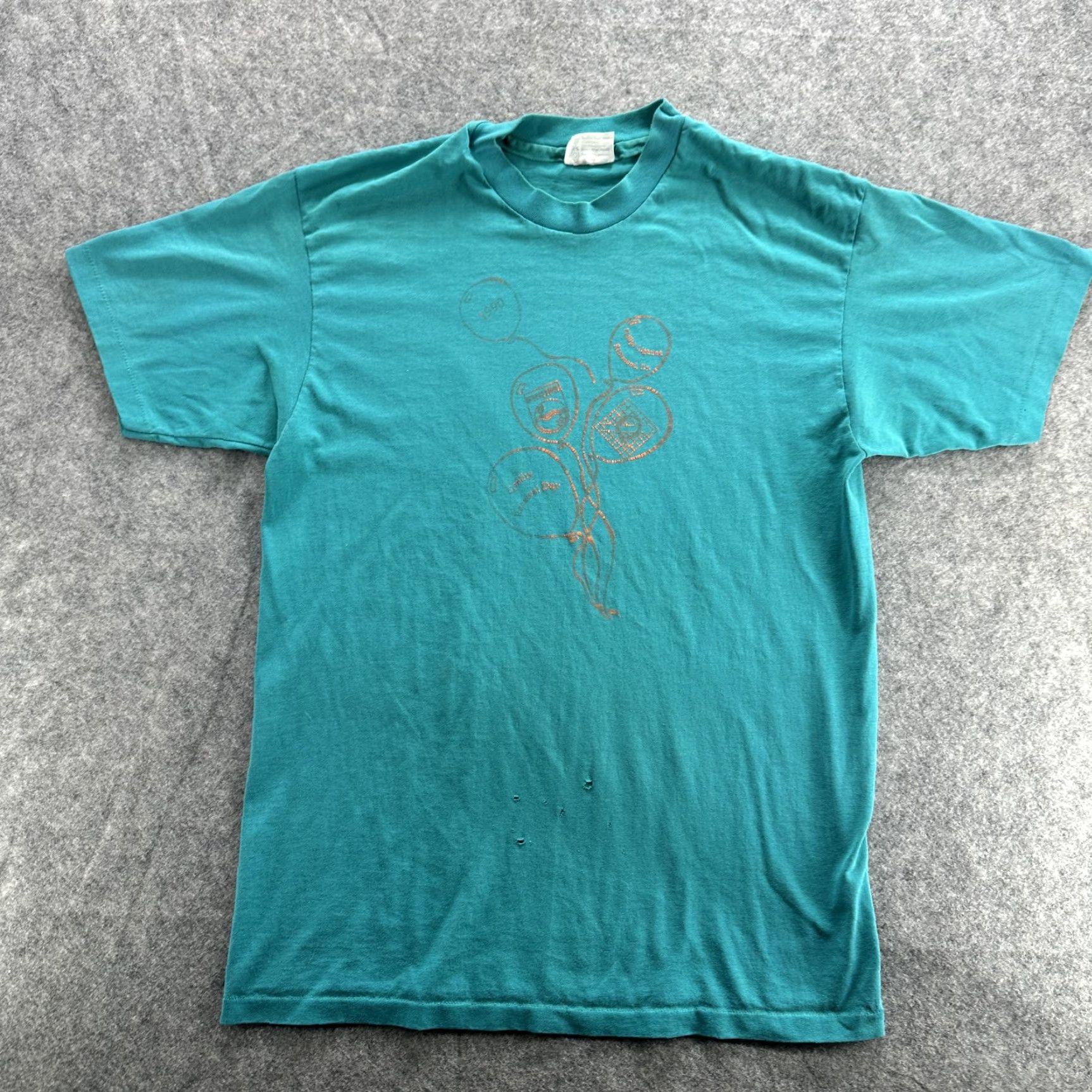 Hanes VINTAGE Hanes Fifty-Fifty Shirt Mens L Teal 1990s Balloons Graphic Print Crew Neck Short Sleeve 90s Mens Size US L / EU 52-54 / 3 - 2 Thumbnail