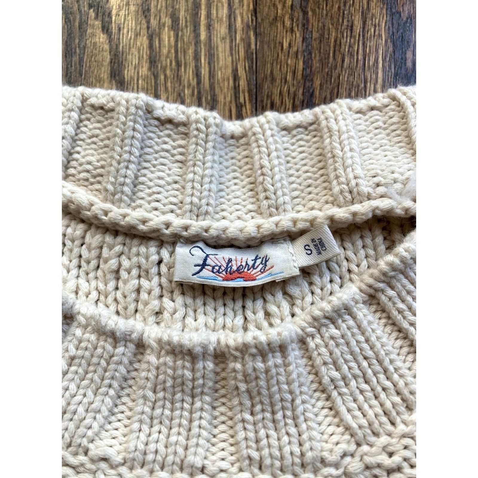 Faherty Faherty Sweater Womens Size S Becket Cream Cable-Knit Cotton Blend Raglan Sleeve Crew Neck Pullover Size S / US 4 / IT 40 - 3 Thumbnail