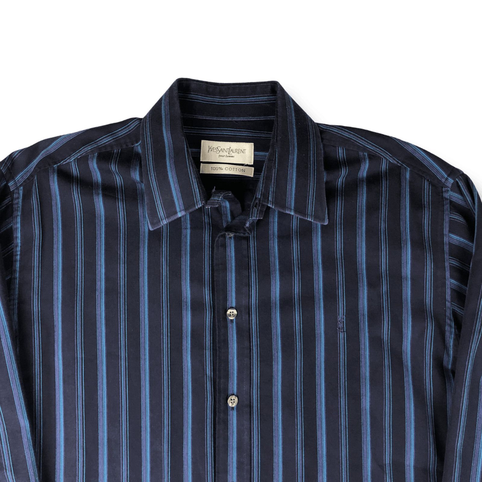 Yves Saint Laurent YSL Logo Striped Yves Saint Laurent Shirt Navy/Green Size US M / EU 48-50 / 2 - 3 Thumbnail