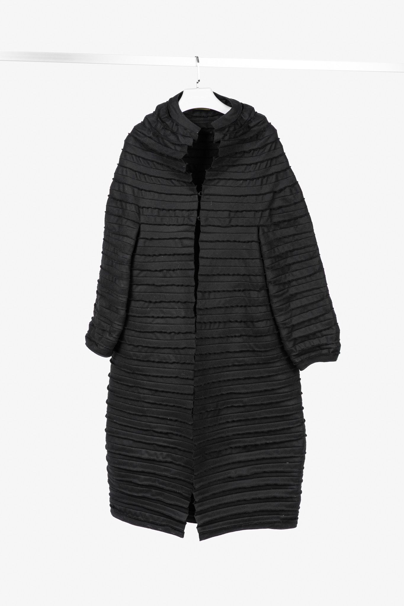 Other Sybilla Black Felt Pieced-Striped Coat Size L / US 10 / IT 46 - 1 Thumbnail