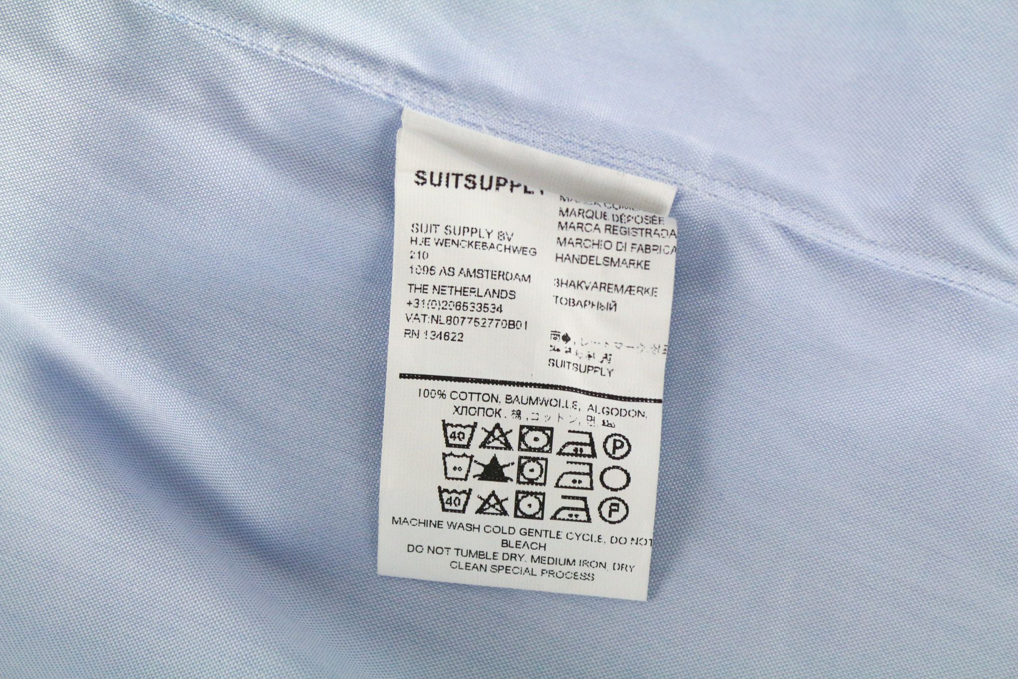 Suitsupply 47L/18 1/2L Extra Slim Blue Cotton Twill 72681 Size 46R - 7 Thumbnail