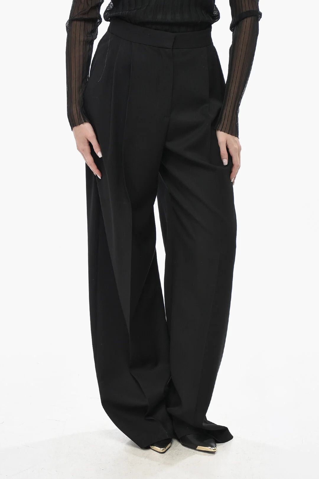 Alexander McQueen og1mm0426 Wool Palazzo Pant in Black Size 28" / US 6 / IT 42 - 1 Thumbnail