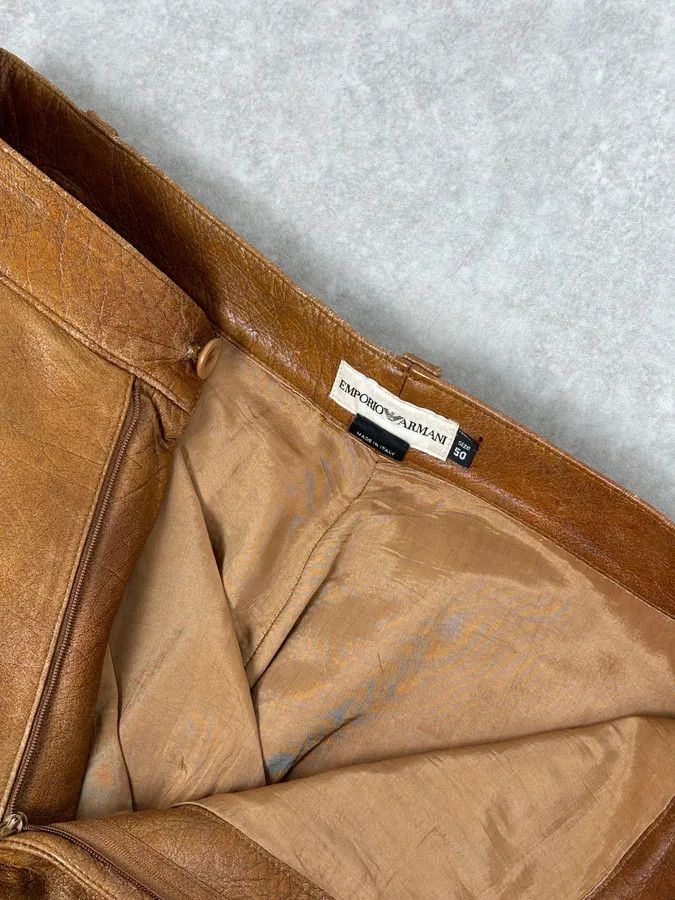Emporio Armani 1990s Emporio Armani Cognac Silk-Lined Leather Pants Size US 32 / EU 48 - 9 Thumbnail