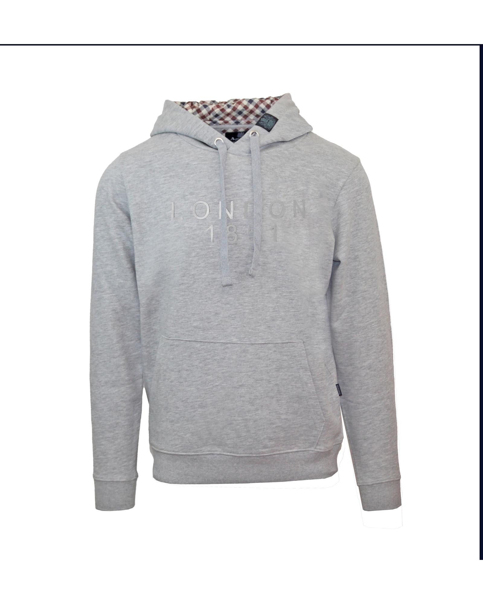 Image of Aquascutum Solid Colour Cotton Sweatshirt With Fixed Hood in Grey, Men's (Size 2XL)