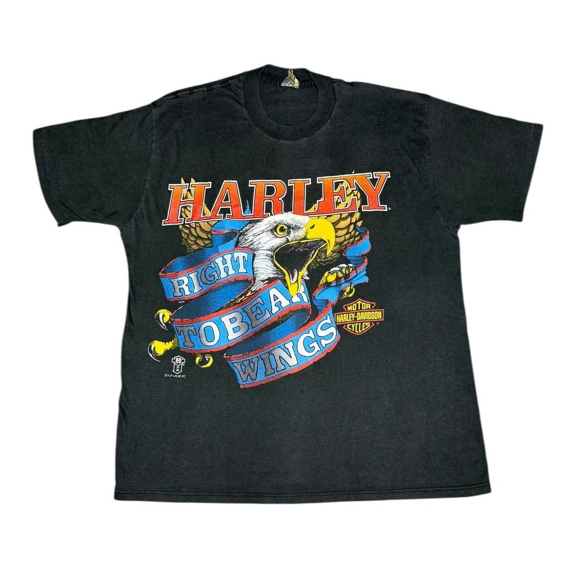 Harley Davidson × Vintage Vintage 80s Harley Davidson Right to Bear Wings T-Shirt Size US L / EU 52-54 / 3 - 1 Thumbnail