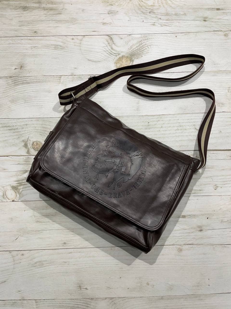 image of Diesel Y2K Leather Backpack Messenger Bag Crossbody in Brown, Men's