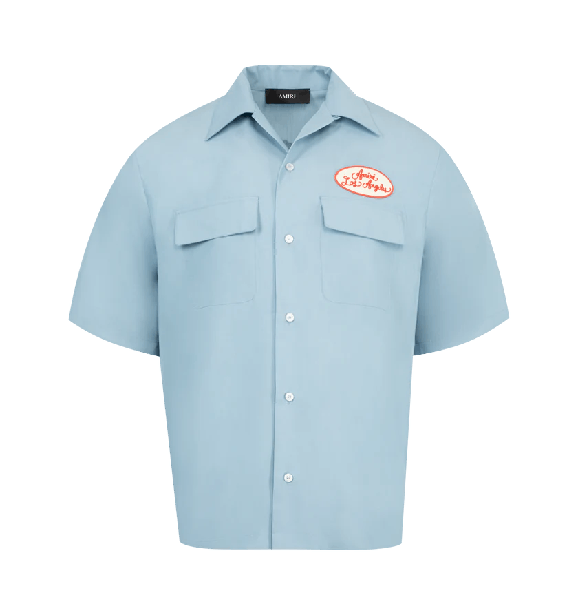 Amiri o1h1sh11225 Station Patch Bowling Shirt in Ashley Blue Size US XXL / EU 58 / 5 - 1 Thumbnail