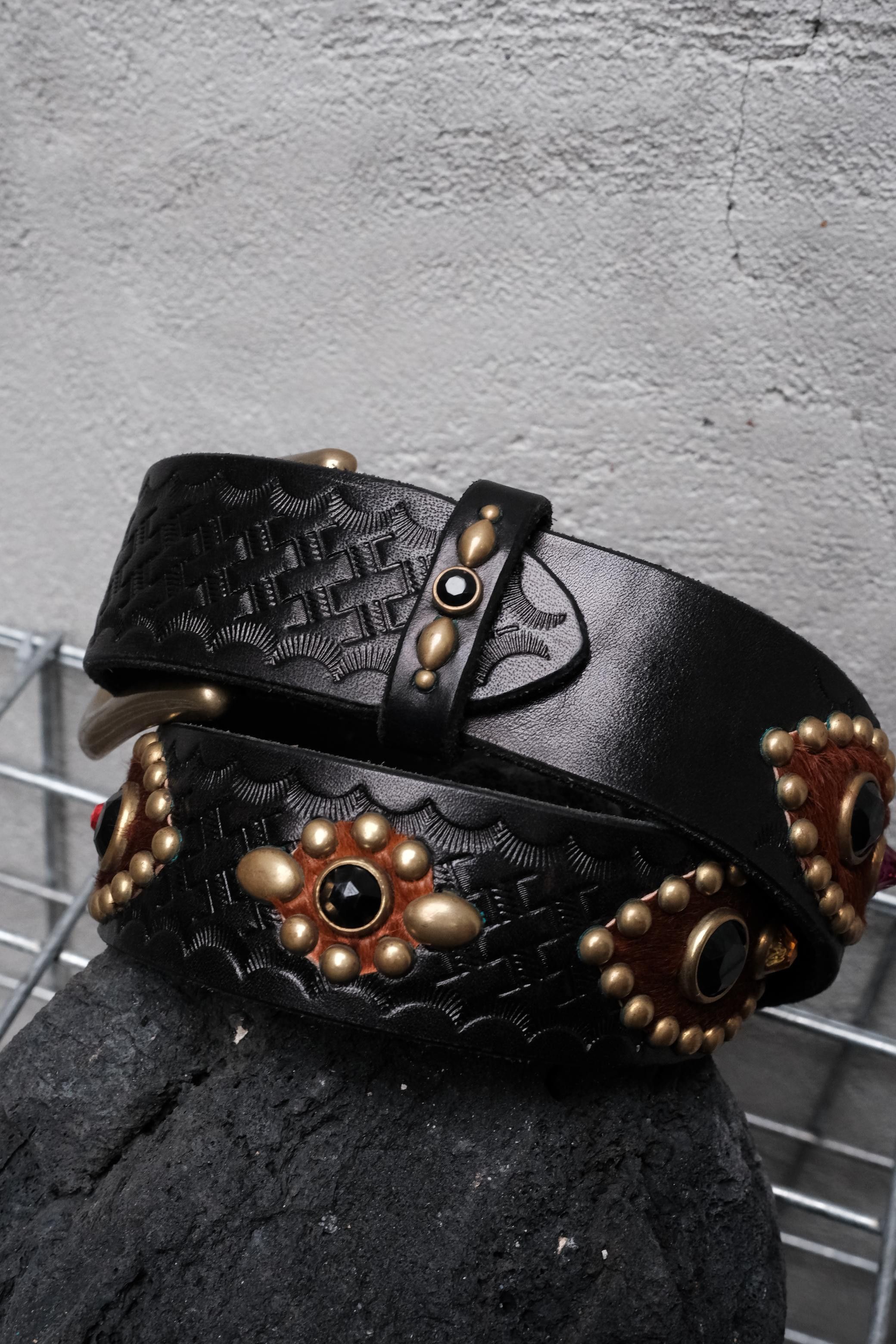 Other CALEE Western Brass & Jewel Studded Leather Belt Size ONE SIZE - 2 Thumbnail