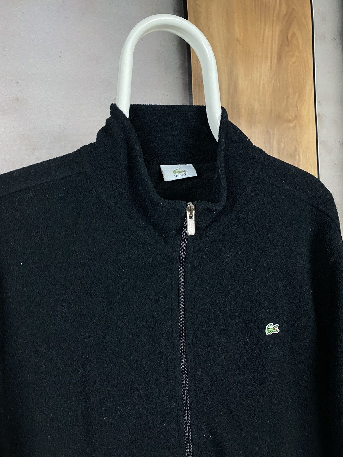 Lacoste 🐊Vintage 90s Fleece Sweatshirt Zip-Up Lacoste Big Logo🐊 Size US XL / EU 56 / 4 - 4 Thumbnail