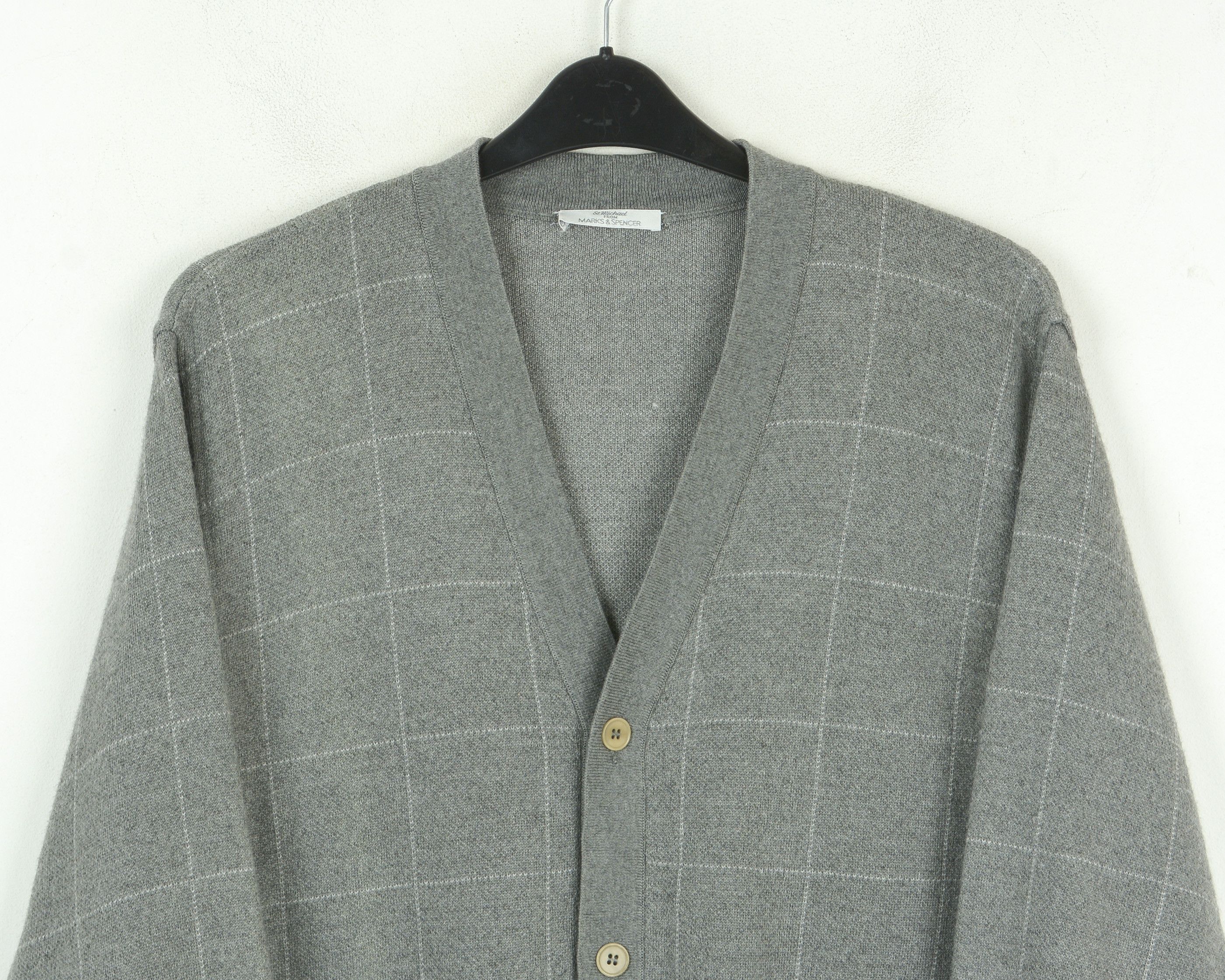 Marks & Spencer Grey S Cardigan Jumper Jacket Sweater Lambswool Smart Check Size US S / EU 44-46 / 1 - 2 Thumbnail