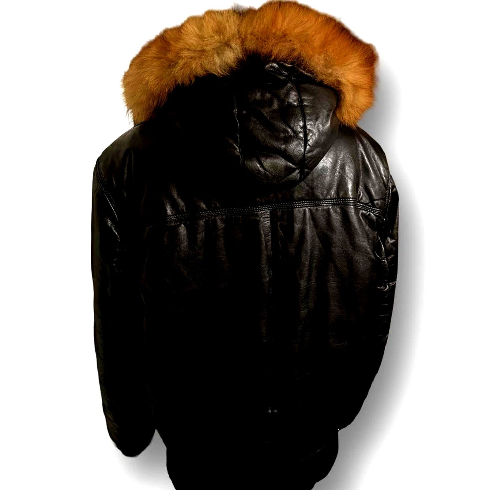 Wilsons Leather Vtg. '70s Leather Puff Bomber Jacket - Foxtail Trim Hood Size L / US 10 / IT 46 - 4 Thumbnail