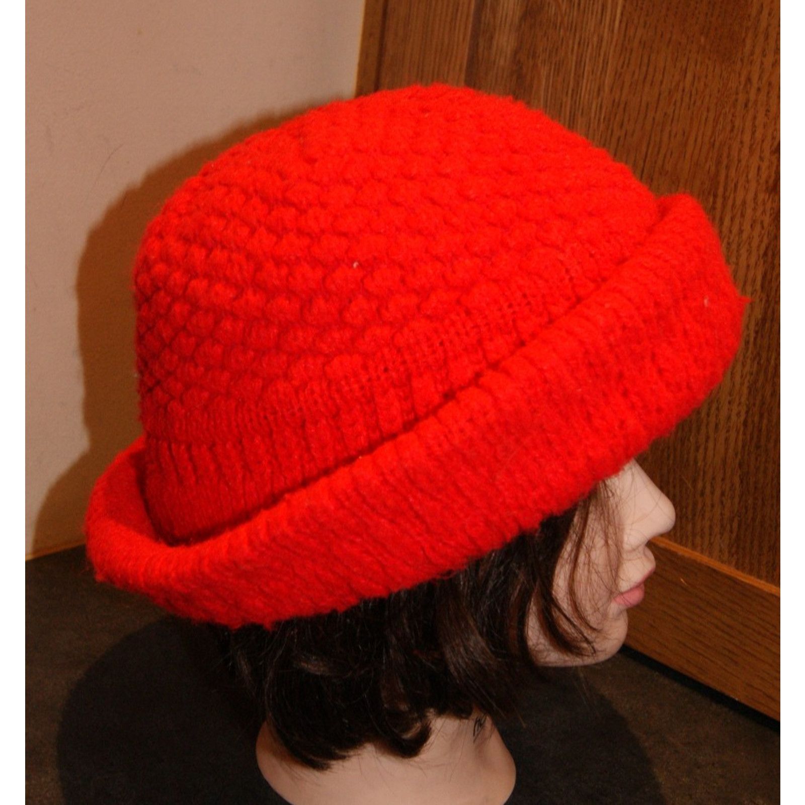 Vintage VTG Womens Red Winter Knit Hat Cap Bucket Loose Brim BOHO Size ONE SIZE - 3 Thumbnail