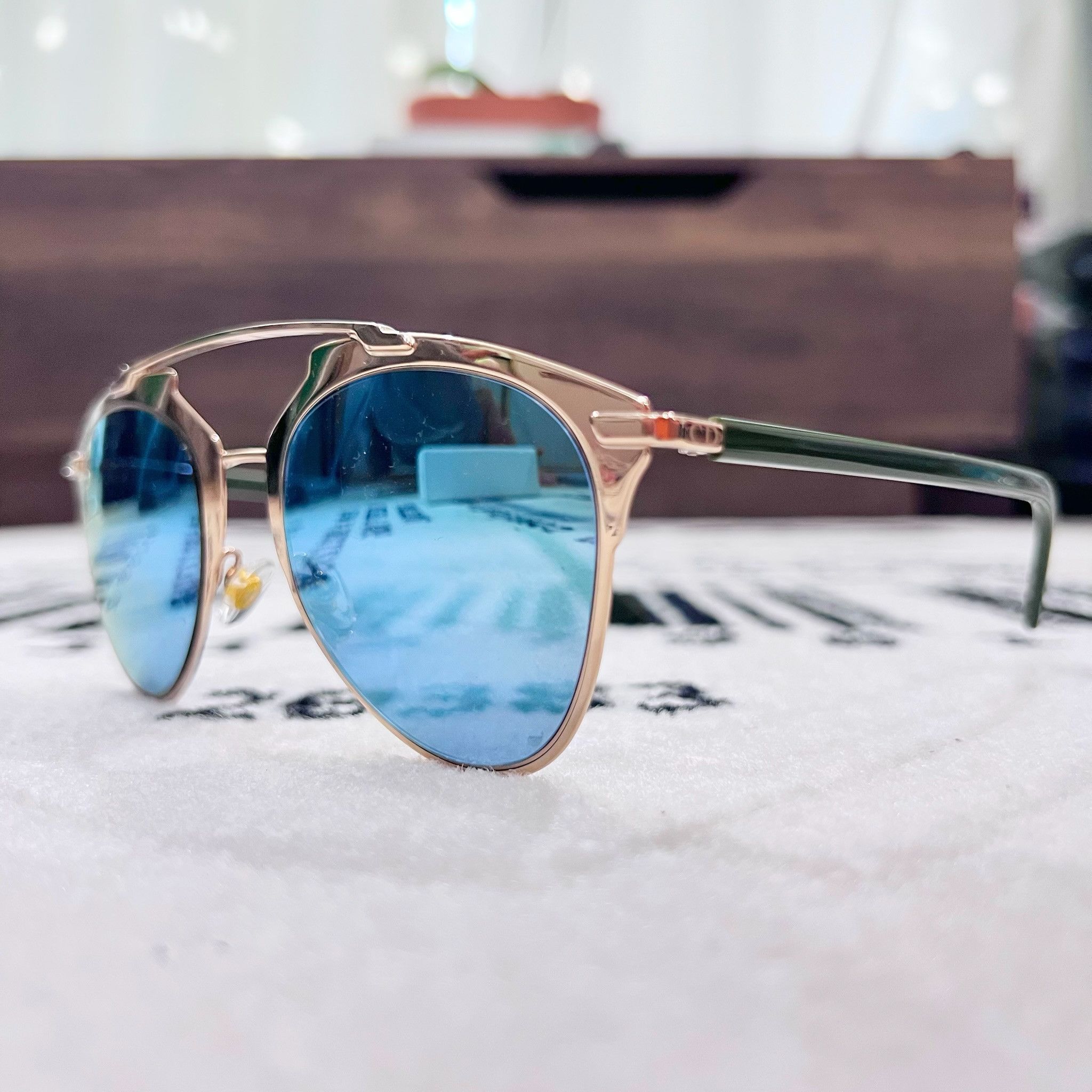 Dior Dior Reflected Rose Gold Frame Green Arms Aviator Size ONE SIZE - 3 Thumbnail