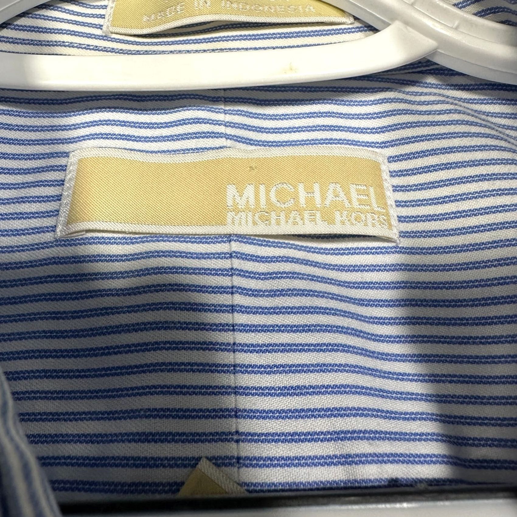 Michael Kors Michael Kors Mens XL Blue White Stripe Cotton Button Up Shirt Long Sleeve Size US XL / EU 56 / 4 - 5 Thumbnail