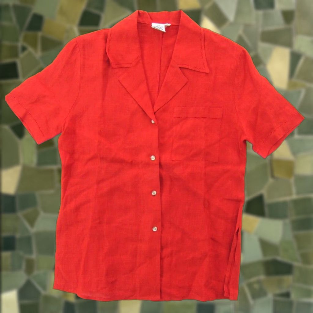 Vintage VINTAGE Carry Back 100% Linen Red Collared Button Down Short Sleeve Blouse 8 Size M / US 6-8 / IT 42-44 - 1 Thumbnail
