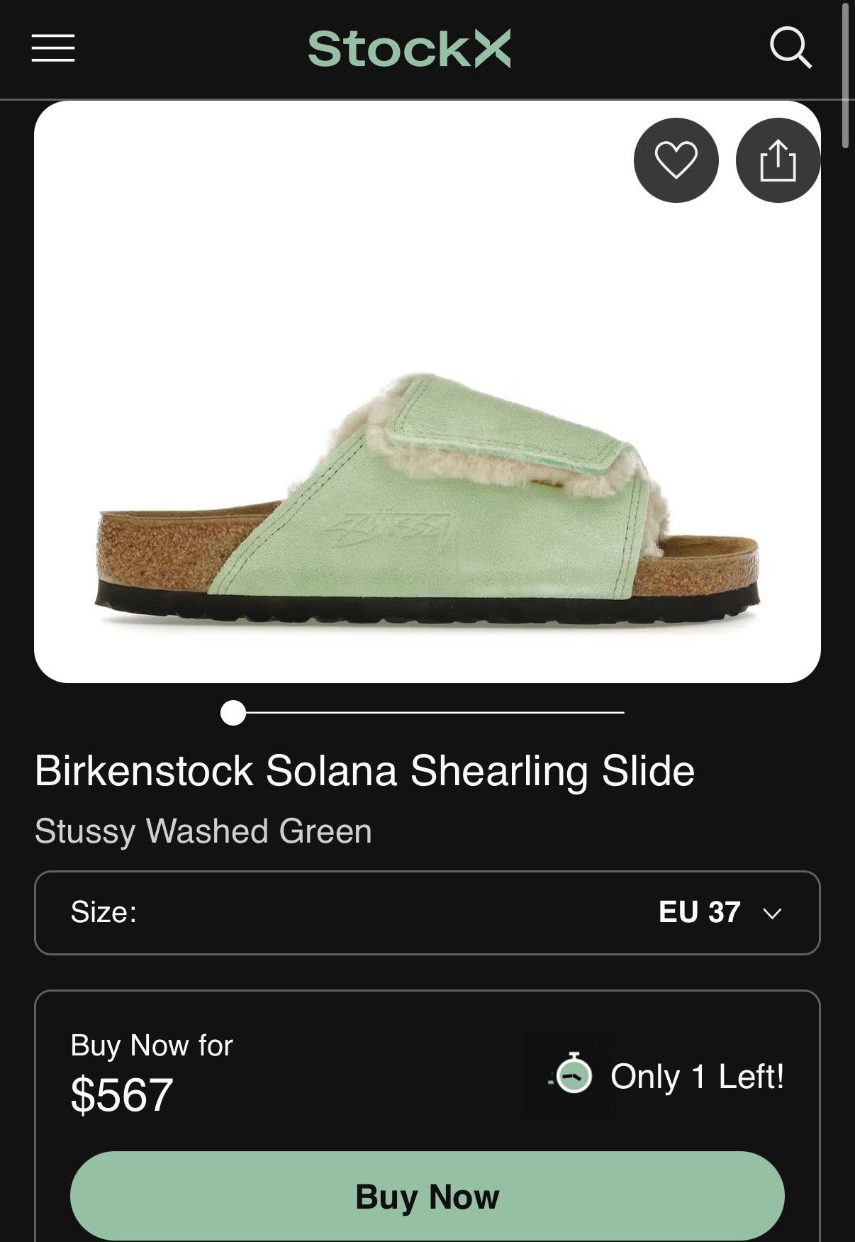 Birkenstock × Stussy Stussy x Birkenstock Solana Shearling Slide Washed Green Size US 6.5 / IT 36.5 - 8 Thumbnail