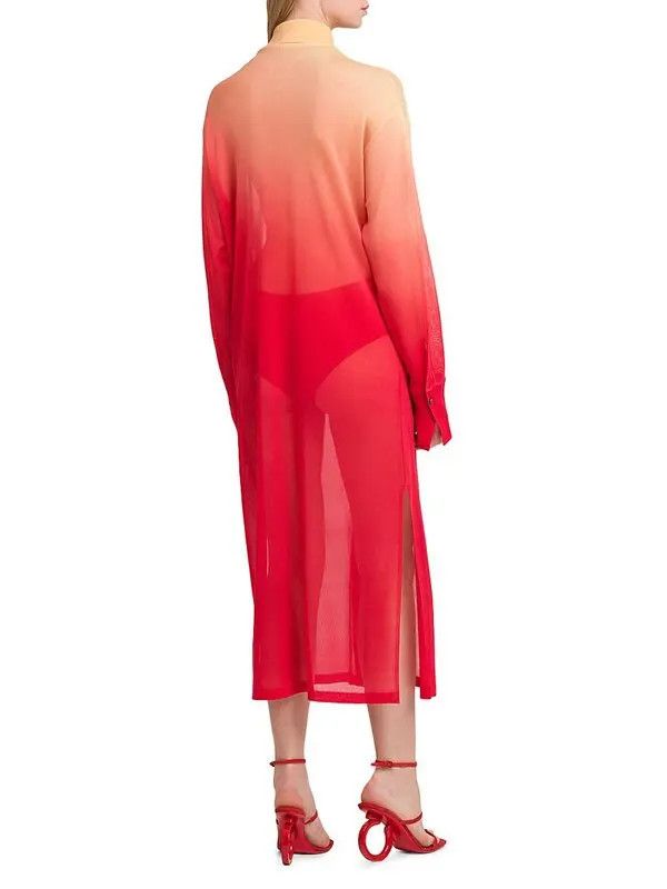 Salvatore Ferragamo o1s1rm0924 Sheer Button Midi Dress in Red/Yellow Size L / US 10 / IT 46 - 5 Thumbnail