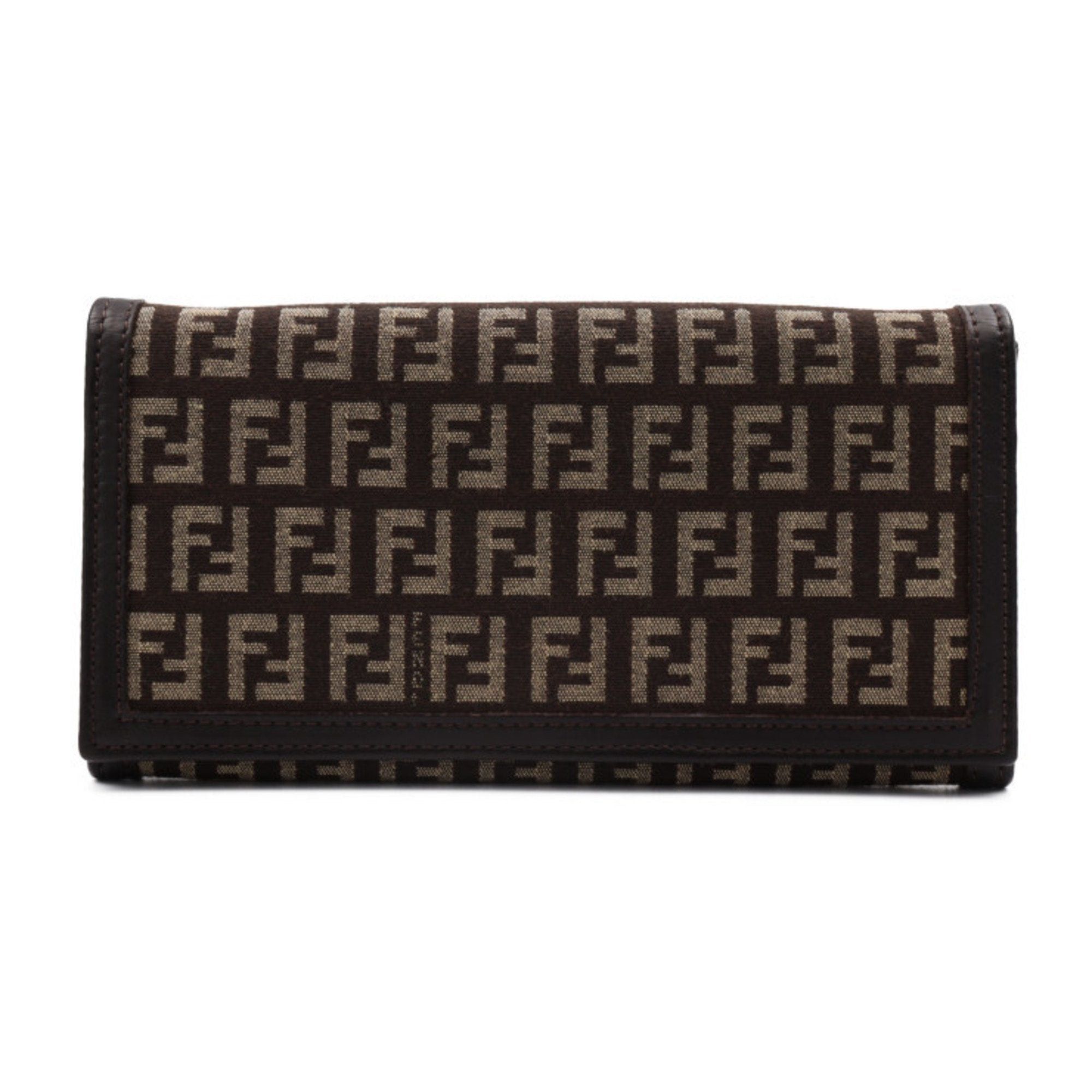 image of Fendi Zucchino Long Wallet 8M0000 Canvas Leather Brown Bifold, Women's