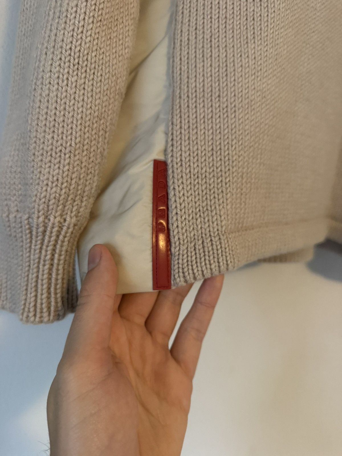 Prada Prada Beige Wool Knit Sweater with Padded Nylon Side Panels Size US L / EU 52-54 / 3 - 3 Thumbnail
