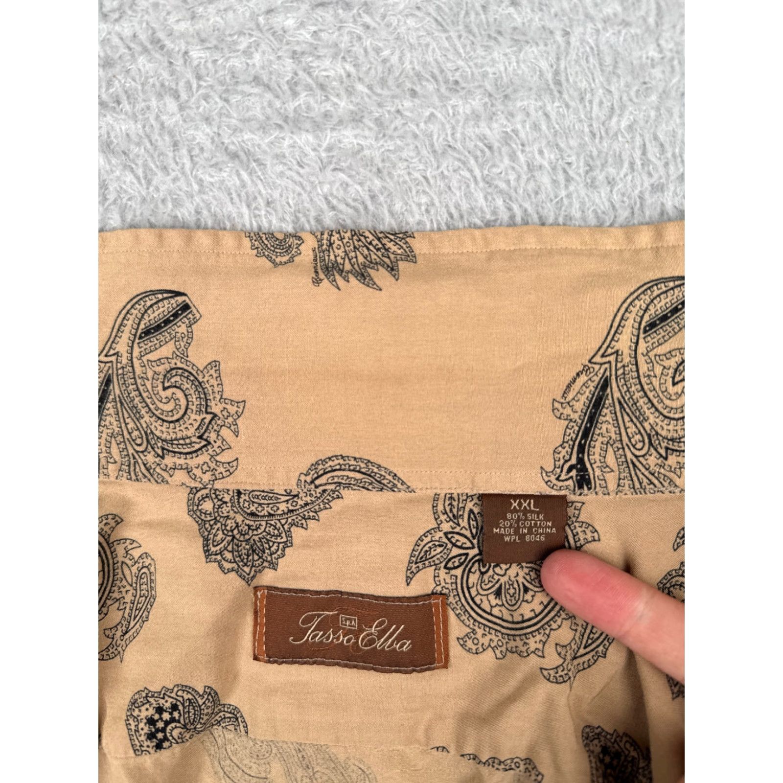 Tasso Elba Tasso Elba Shirt Mens 2XL Beige Paisley All Over Print Button-Up Silk Blend Size US XXL / EU 58 / 5 - 3 Thumbnail