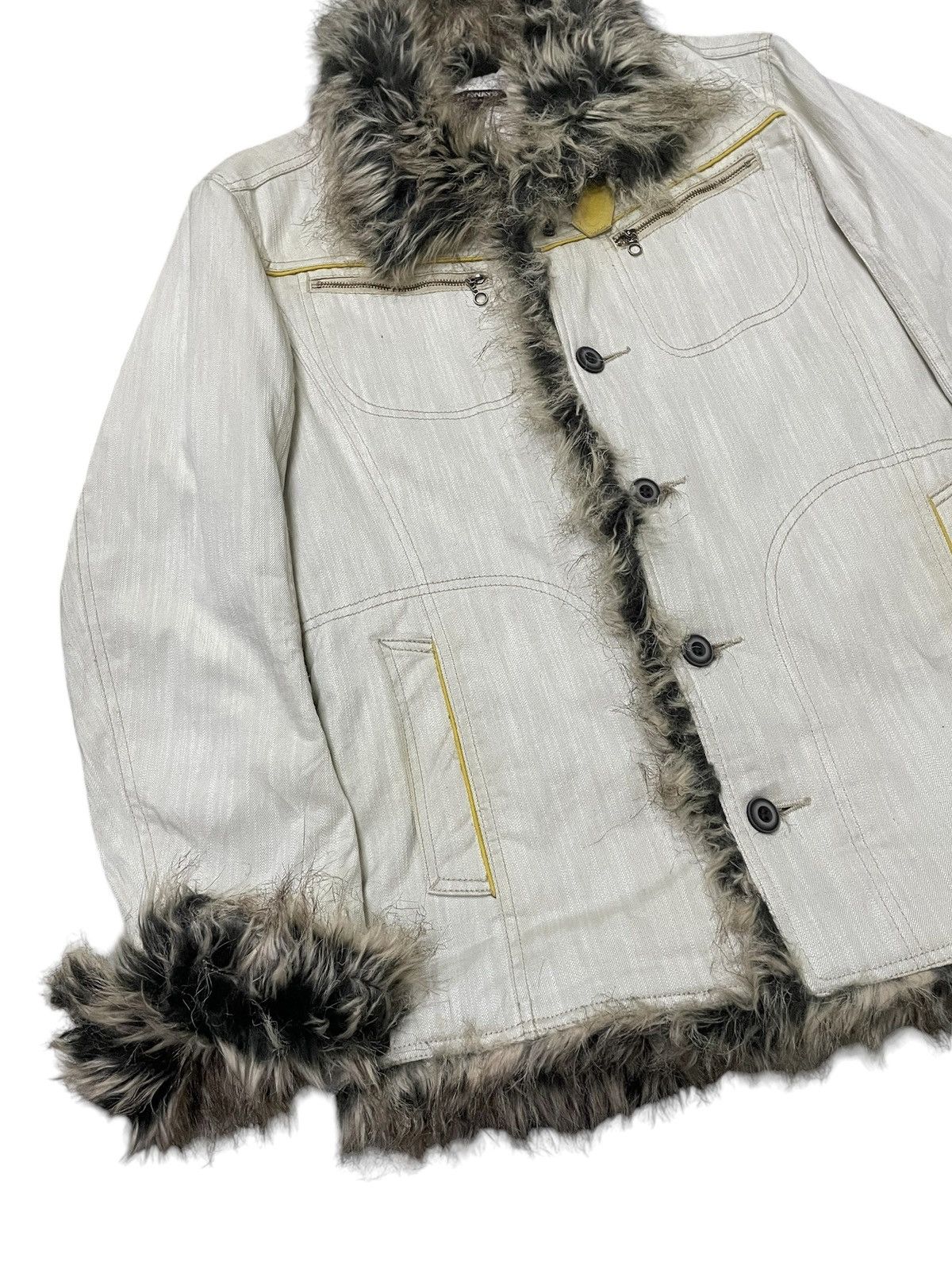 If Six Was Nine × Le Grande Bleu (L.G.B.) × Vintage Hideaways Japan Cyber Grunge Fur Afghan Denim Coat Jacket Size US M / EU 48-50 / 2 - 9 Thumbnail