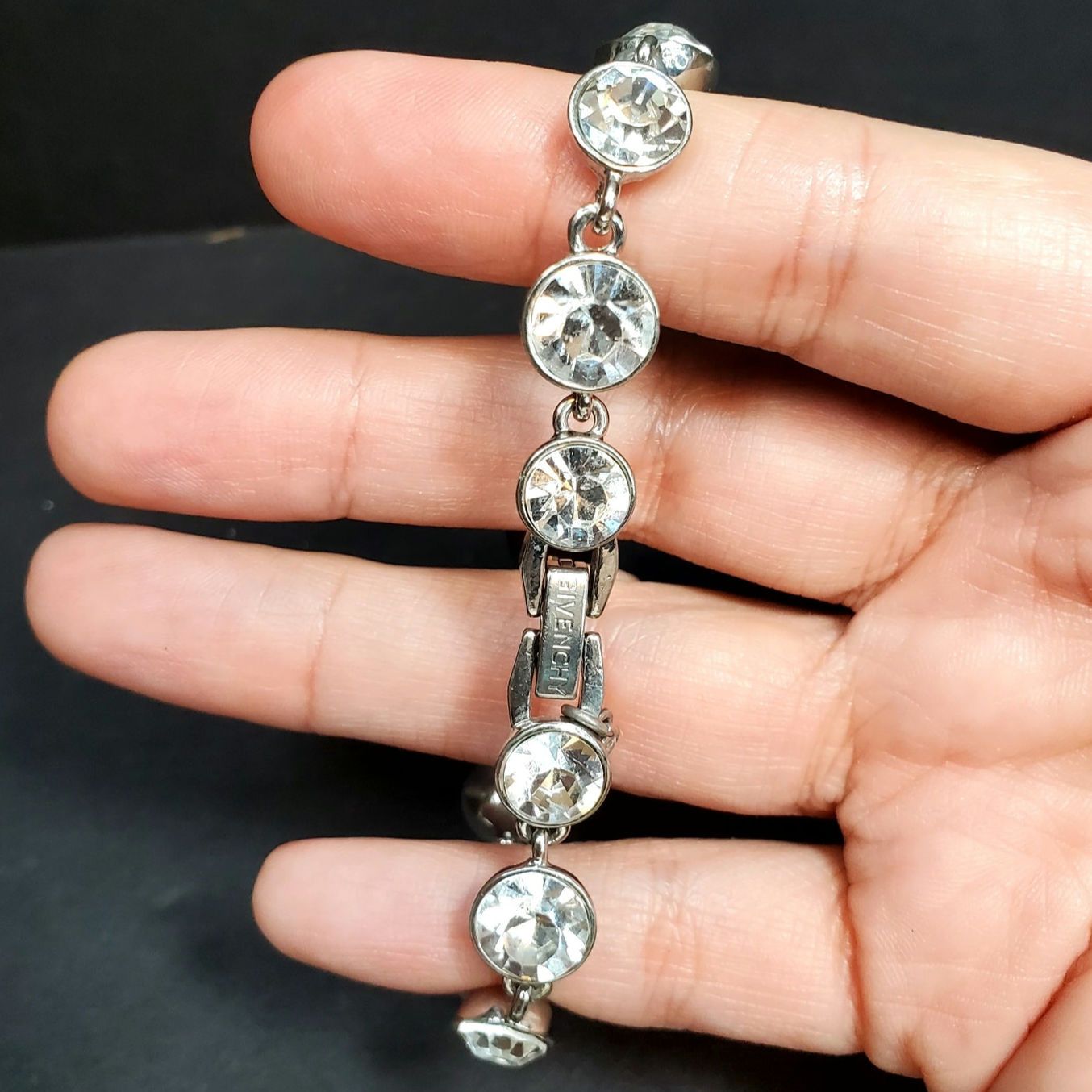 Givenchy Givenchy Clear Rhinestone Silver Tone Bracelet 7" Signed Vtg Size ONE SIZE - 2 Thumbnail