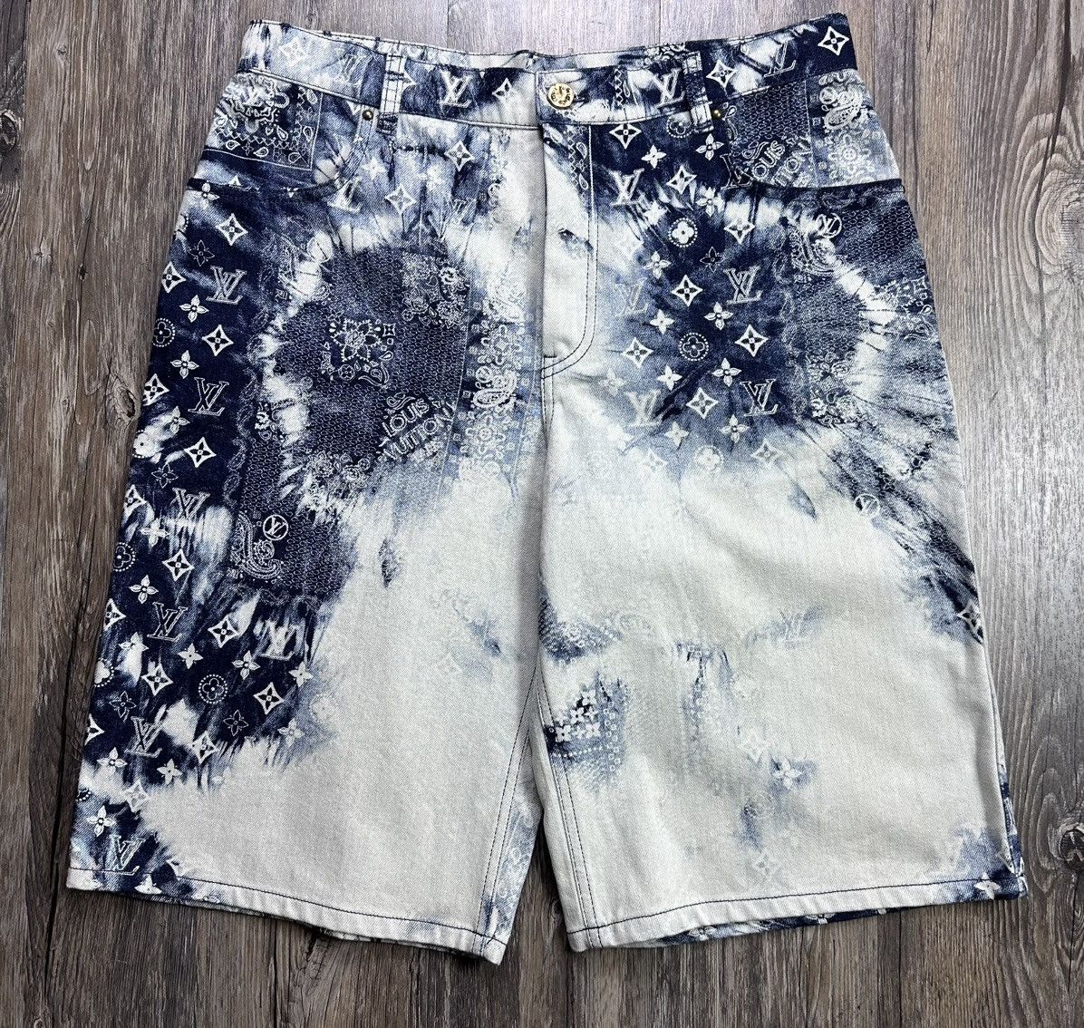 Louis Vuitton Monogram Denim Bleached Bandana Shorts