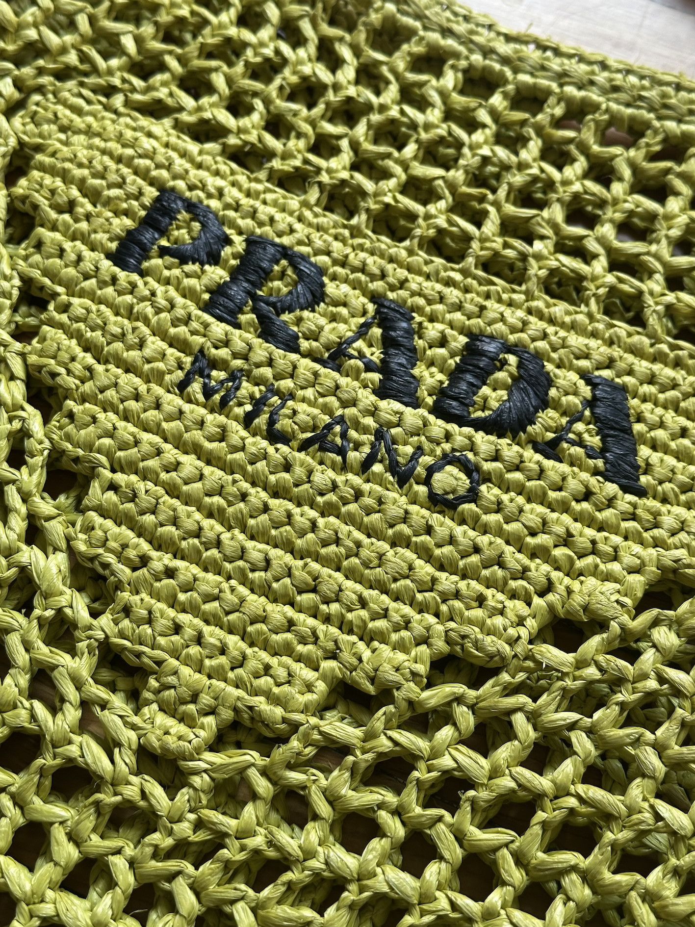 Prada PRADA crochet raffia triangle logo tote bag - lime green Size ONE SIZE - 6 Thumbnail