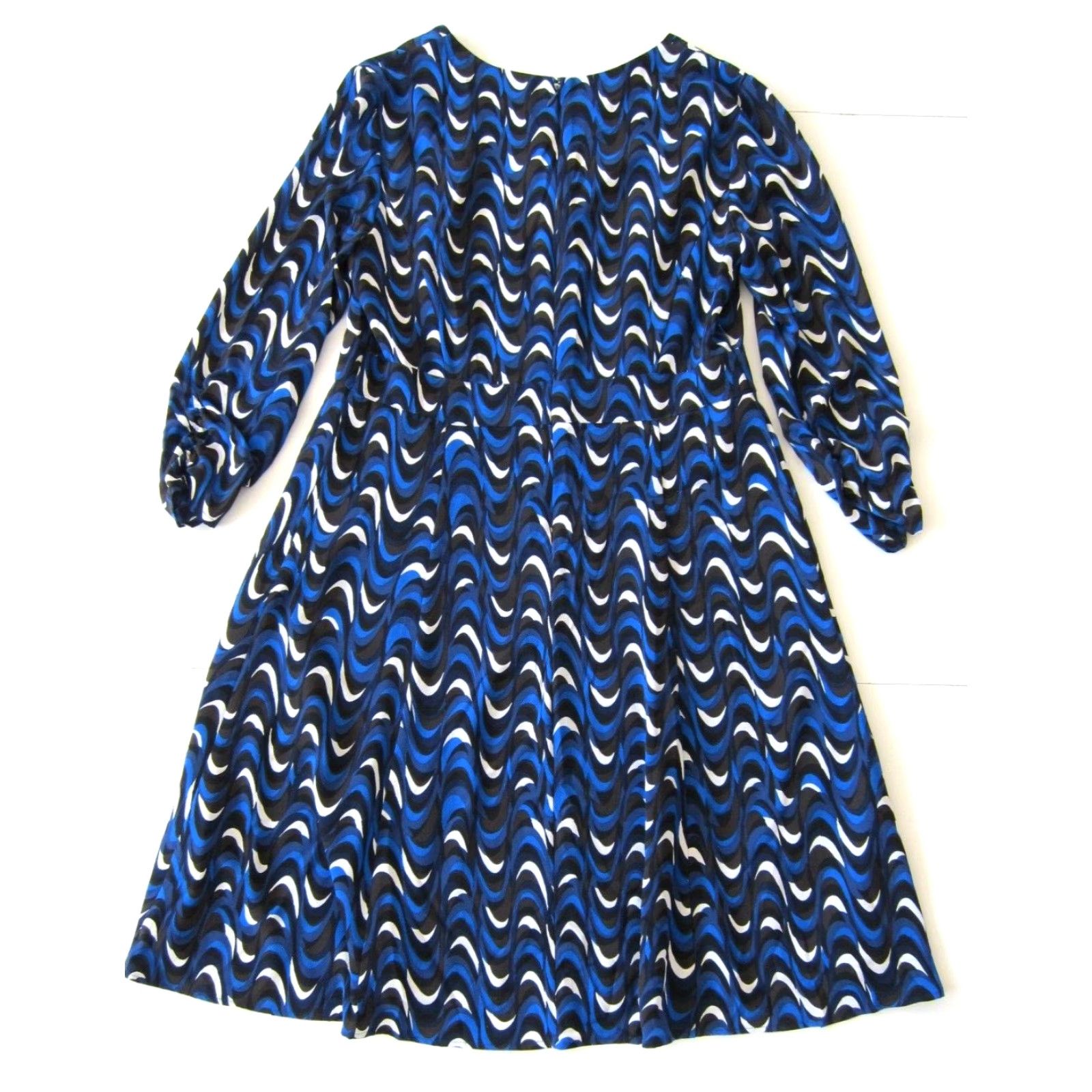 Jones New York Jones New York Blue Black White Geometric Long Sleeve V-Neck Sheath Dress 12 Size XL / US 12-14 / IT 48-50 - 2 Thumbnail