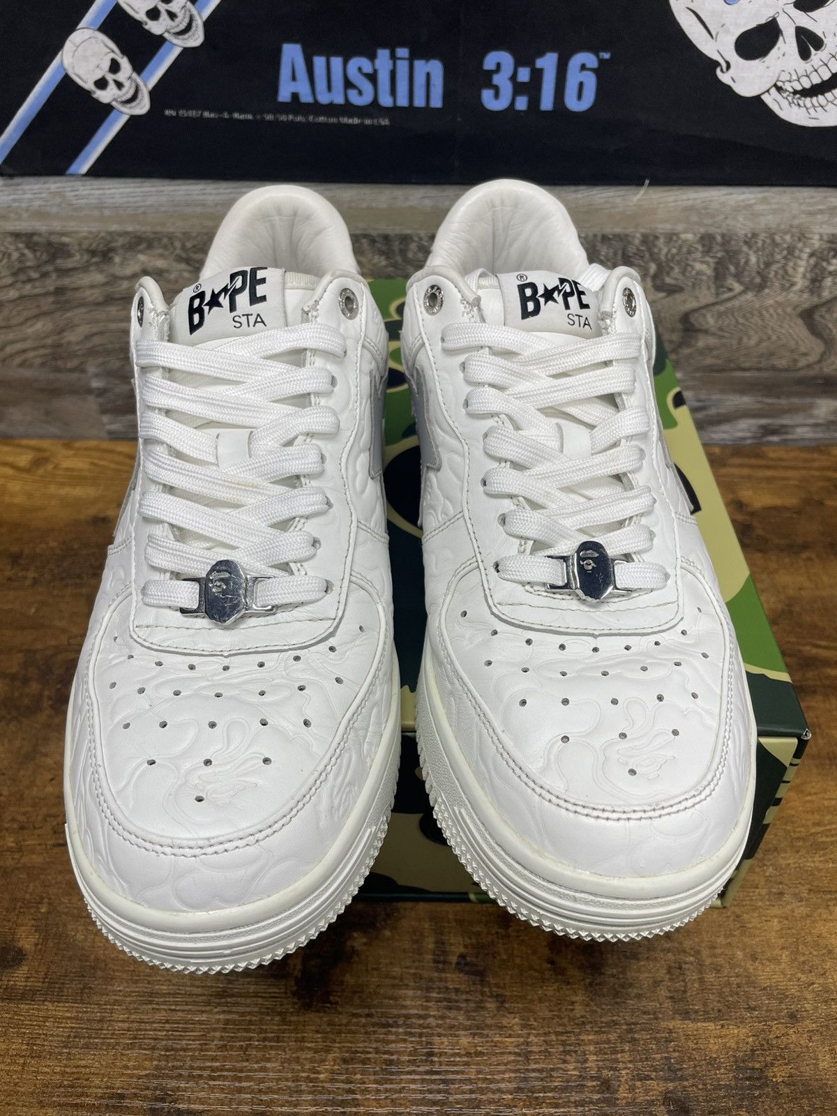 Bape 10-Bapesta White/Grey Camo Leather Size US 10 / EU 43 - 4 Thumbnail