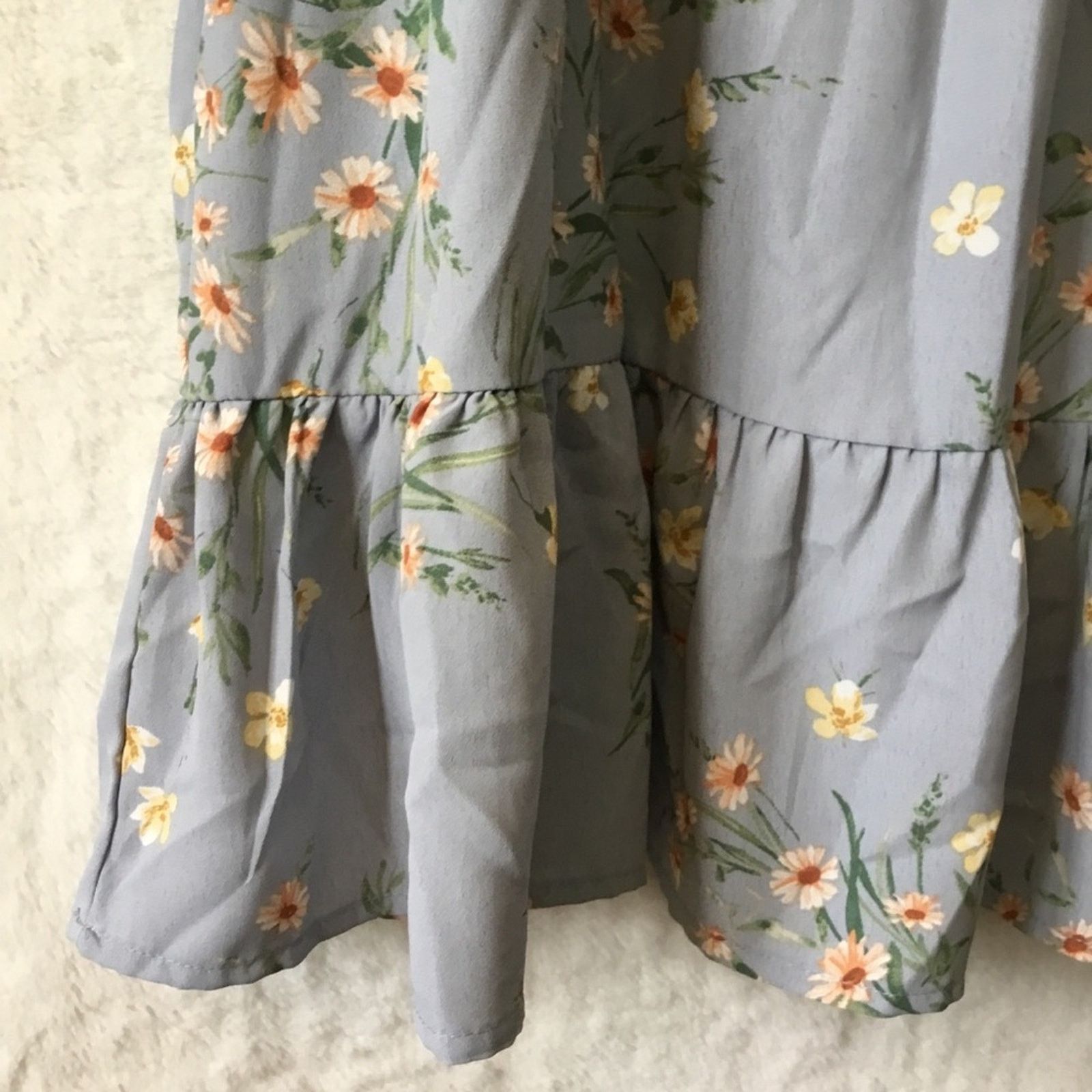 Other Pink Rose Blue Floral Smocked Waist Flutter Sleeve Dress Size L / US 10 / IT 46 - 4 Thumbnail