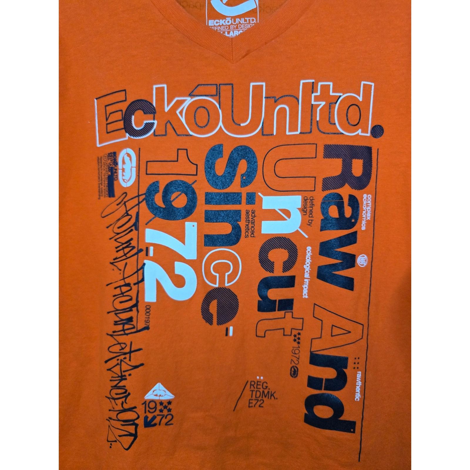 Ecko Unltd. × Vintage Ecko Unltd Shirt XL Vneck Orange Streetwear Skater Tee Y2k Size US XL / EU 56 / 4 - 2 Thumbnail