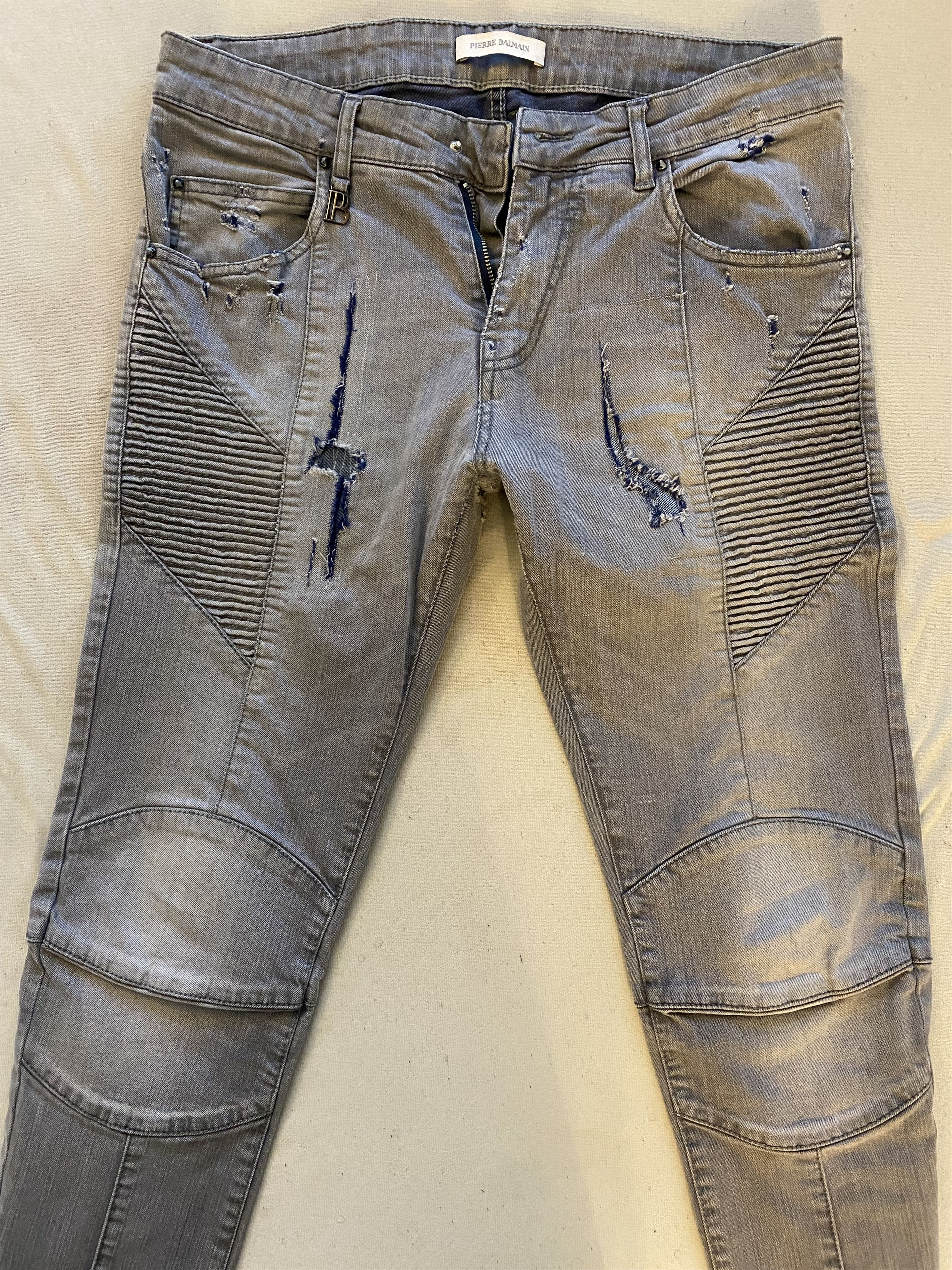 Pierre Balmain Distressed Skinny Biker Jeans