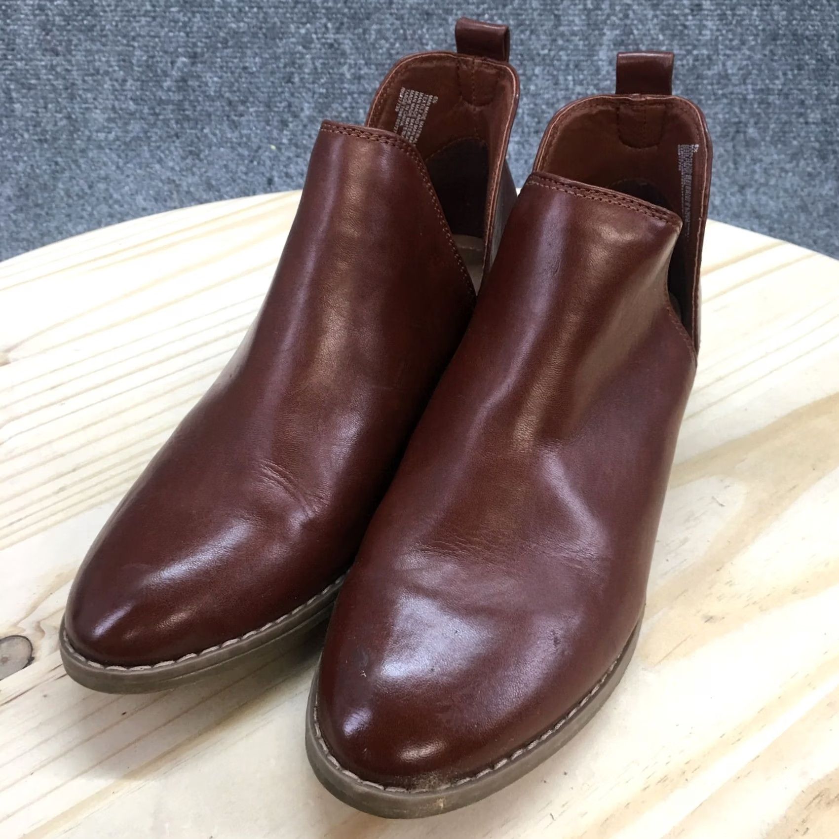 Vintage Universal Thread Boots Womens 6.5 Ankle Booties Brown Faux Leather Pull On Heel Block Casual Shoes Women Size US 7 / IT 37 - 4 Thumbnail