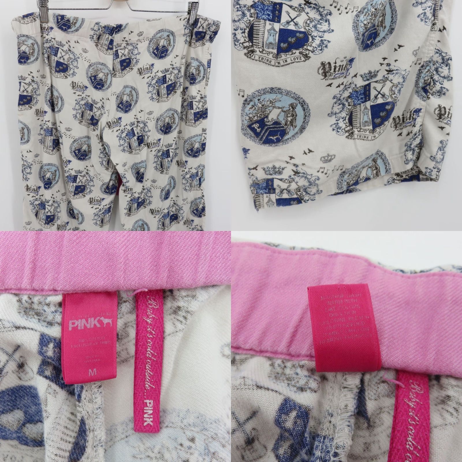 Victoria's Secret VINTAGE Victoria's Secret PINK Women Medium Pajama Pants Blue White Royal Crest Lounge Sleepwear Size 32" / US 10 / IT 46 - 8 Thumbnail